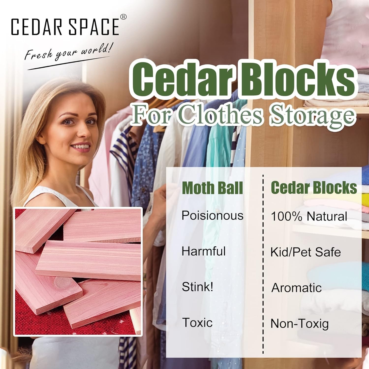 Cedar Space Cedar Blocks for Closet Storage,100% Aromatic Red Ceder Blocks Cedar