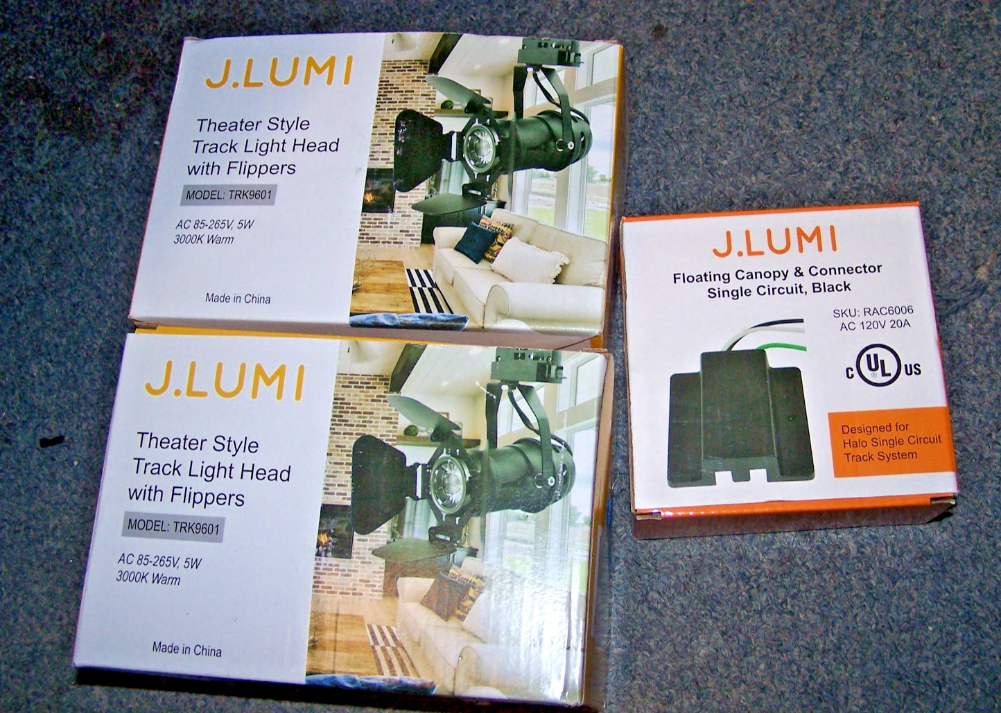 Lot 2 J.LUMI TRK9601 Theater Track Lights w/ Flippers & 1 RAC6006 Connector NIB