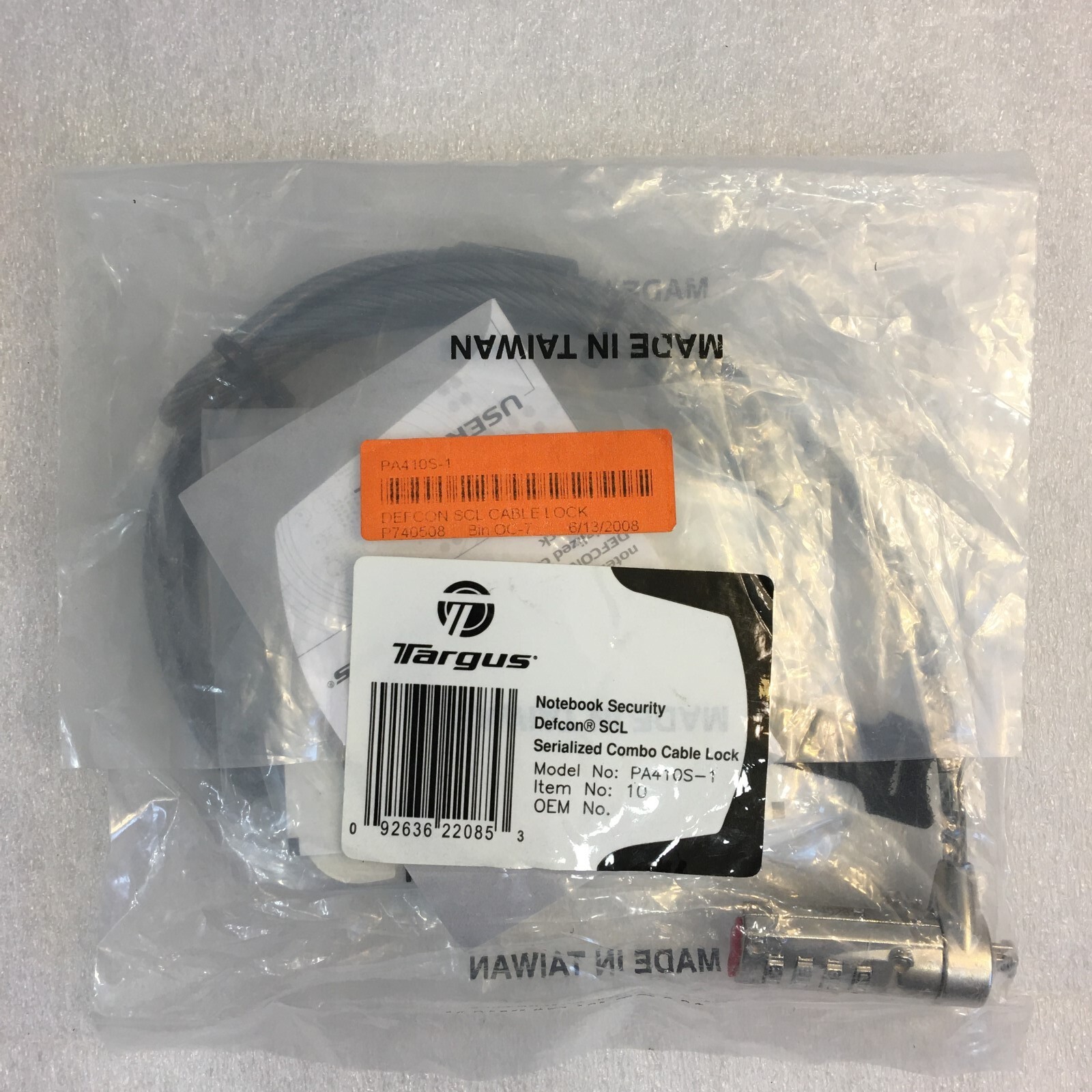 Targus Notebook Security Combination Cable Lock PA410S-1 (Brand New)