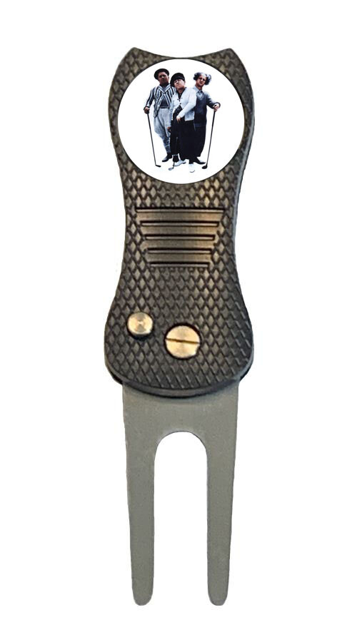 Three Stooges Golf Ball Marker w/ Switchblade Divot Tool Moe Larry Curly 3
