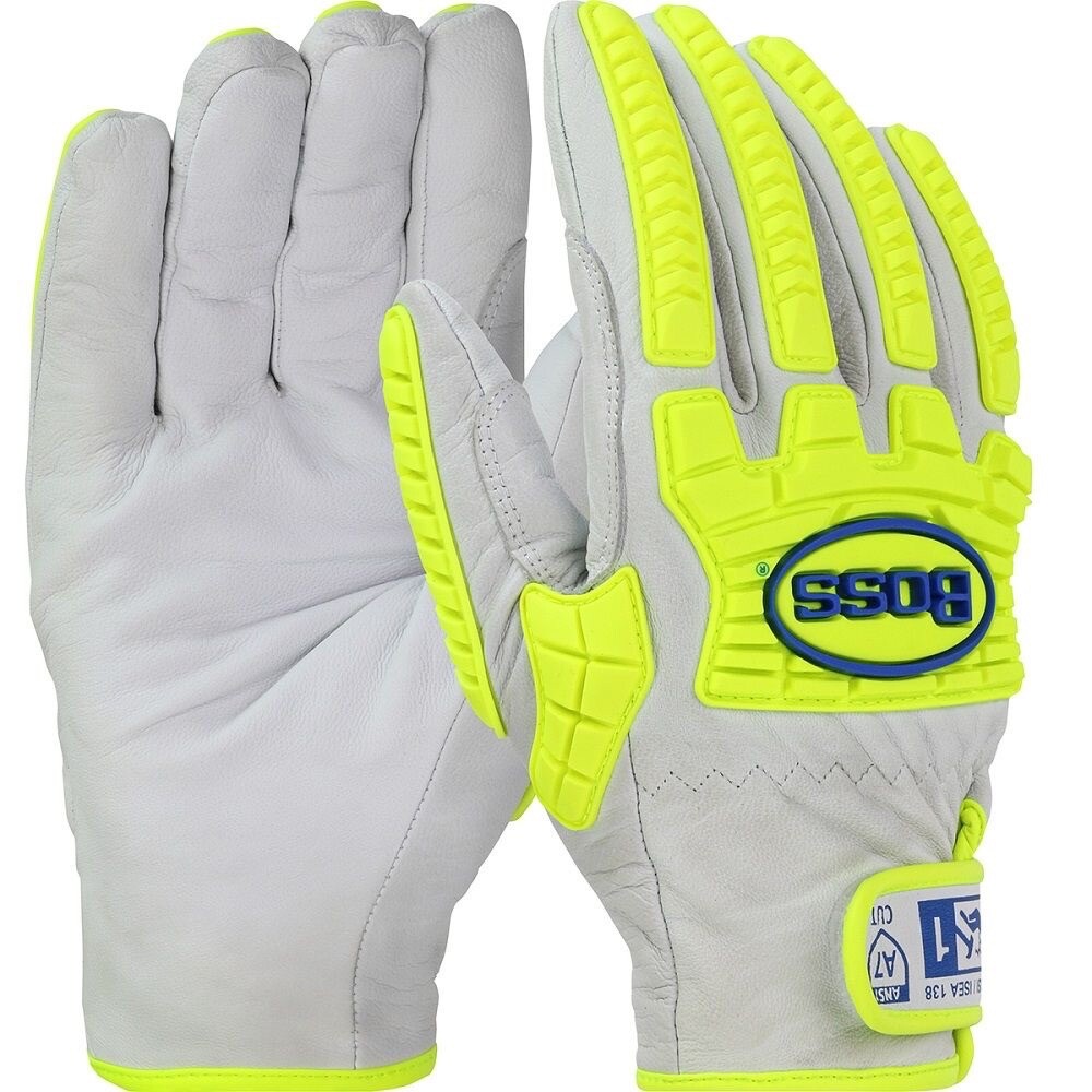 BOSS PIP 9916 Heavy Duty Work Gloves Neon Goatskin Leather - Size Small
