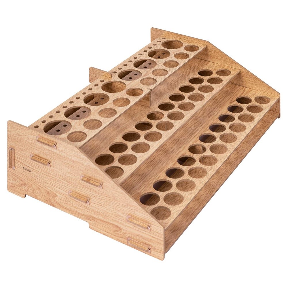 Craft Paint & Brush Organizer Rack – Holds 60 Bottles & 22 Brushes, Wood Finish