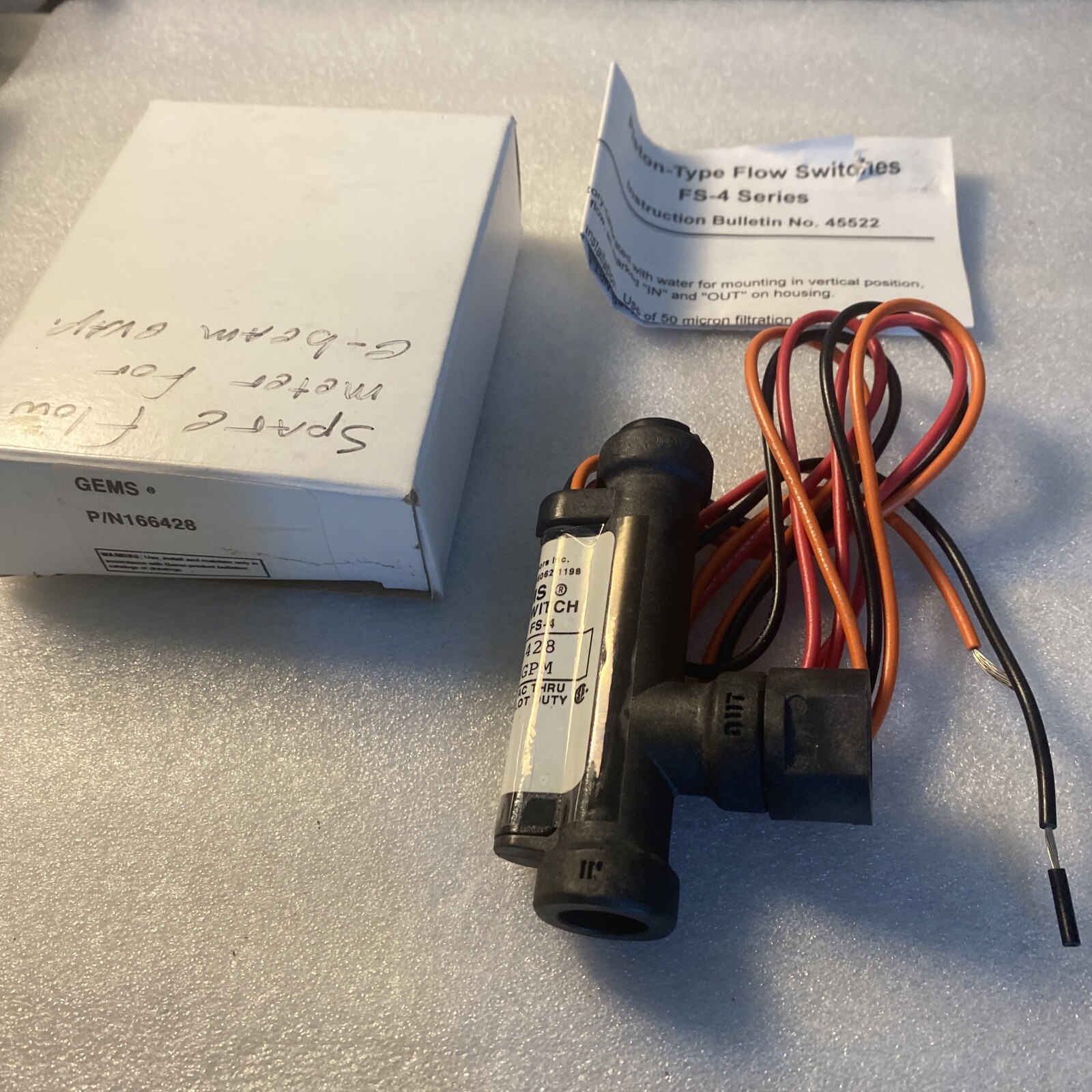 New GEMS 166428 Flow Switch 15 GPH 20VA, 50VAC THRU 240 VAC TYPE FS-4