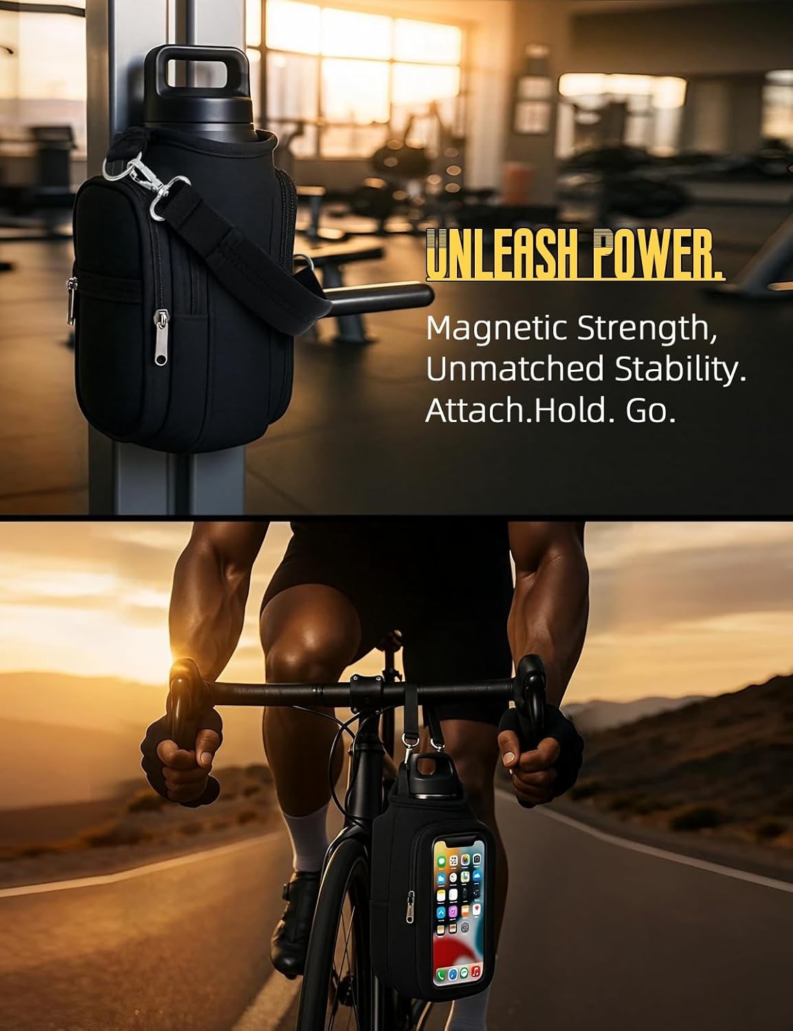 Magnetic Gym Bag for Men & Women - Water Bottle Holder, Crossbody Strap, Touchsc
