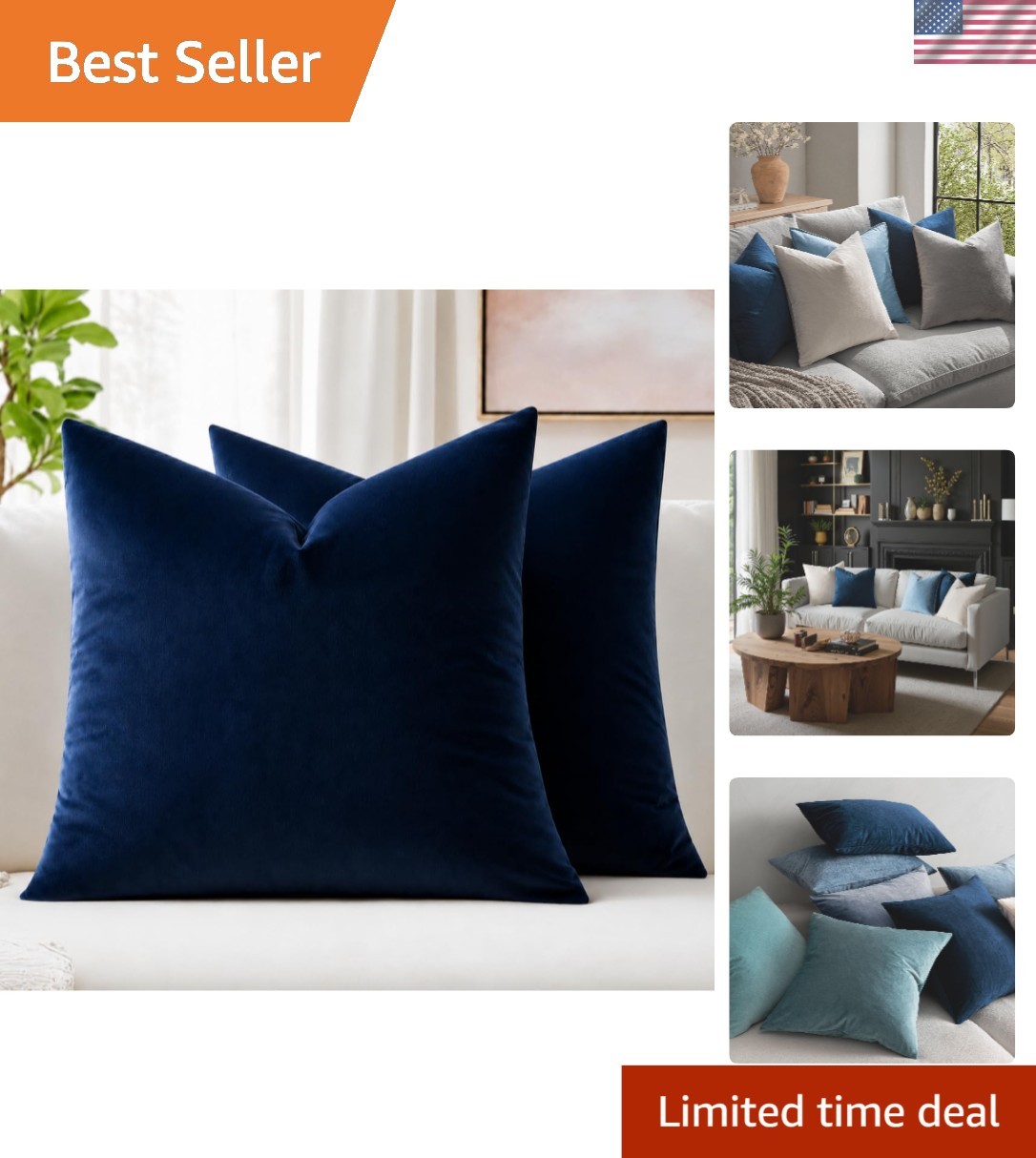 Super Soft 18x18 Dark Blue Velvet Pillow Covers, Set of 2 for Cozy Home Accents!