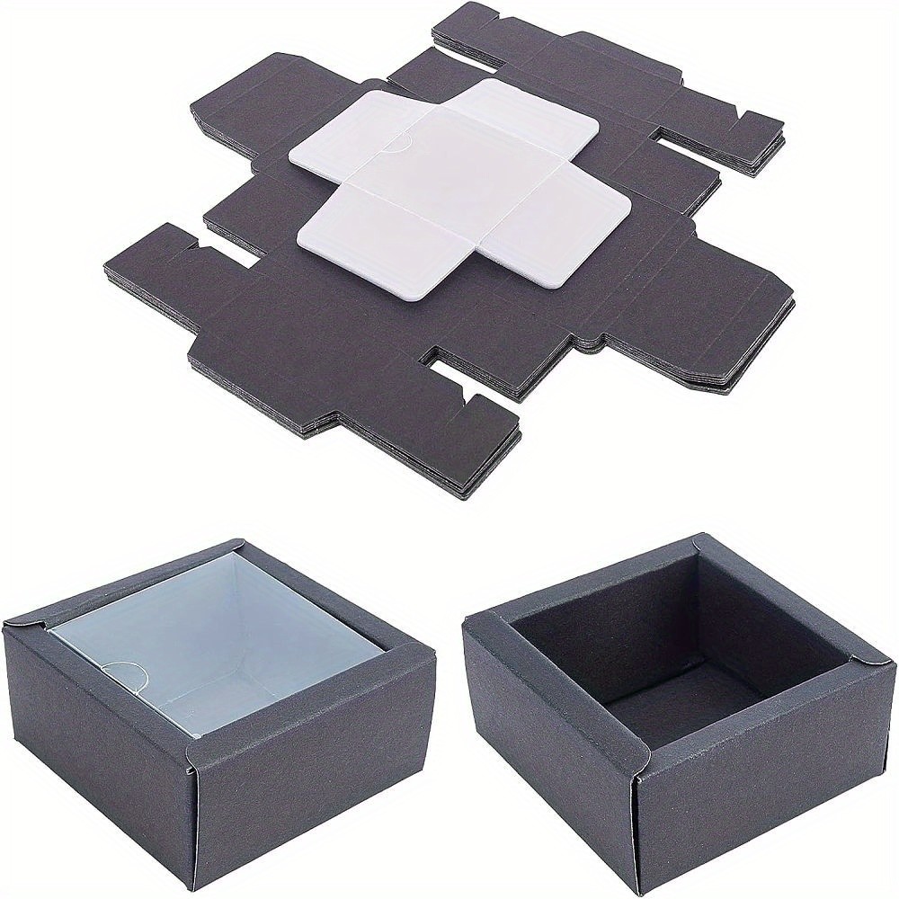 16sets Kraft Paper Cardboard Jewelry boxes with PVC Findings Square Black