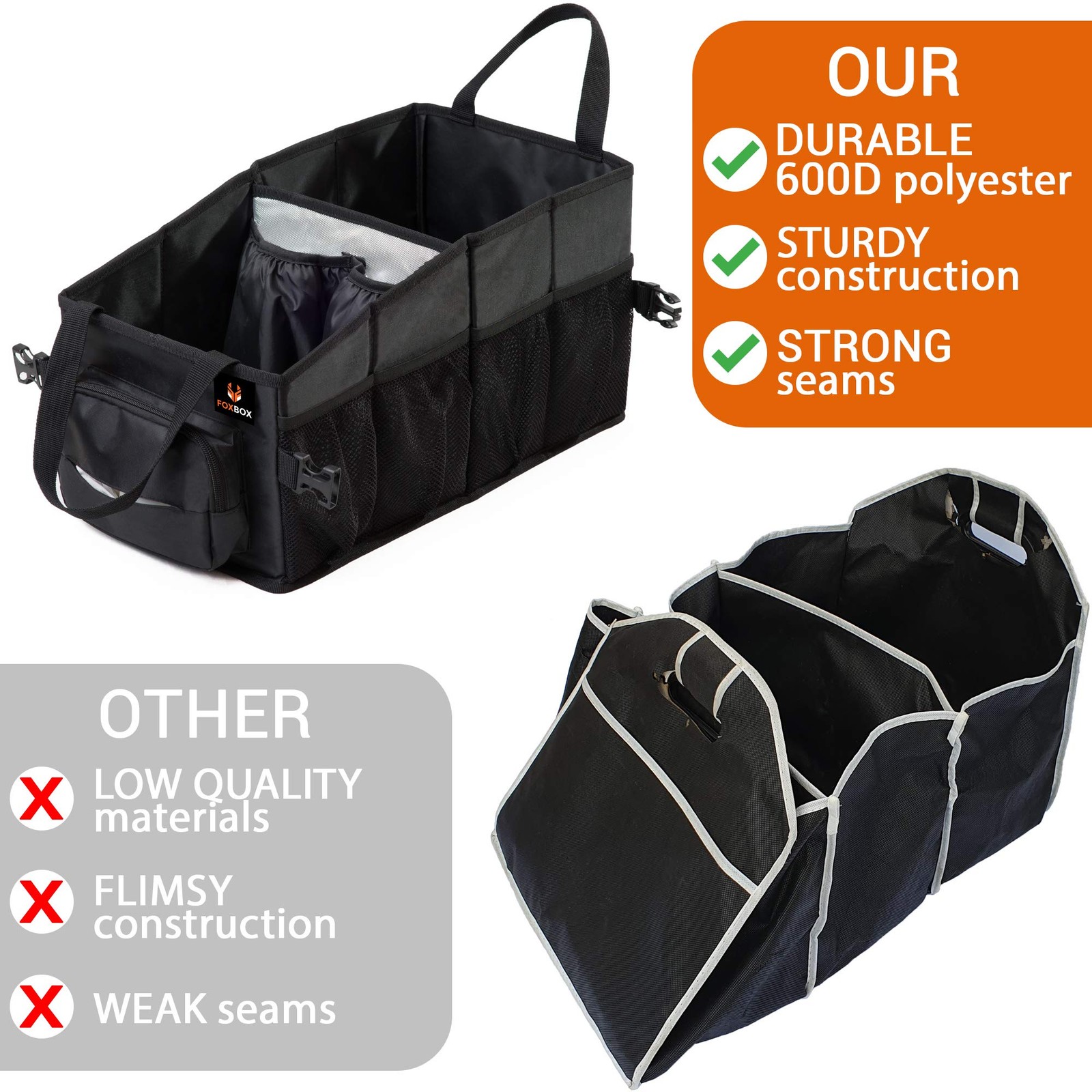 FoxBox Car Seat Trunk Organizer SUV - Front, Back Seat Storage, Passenger Floor