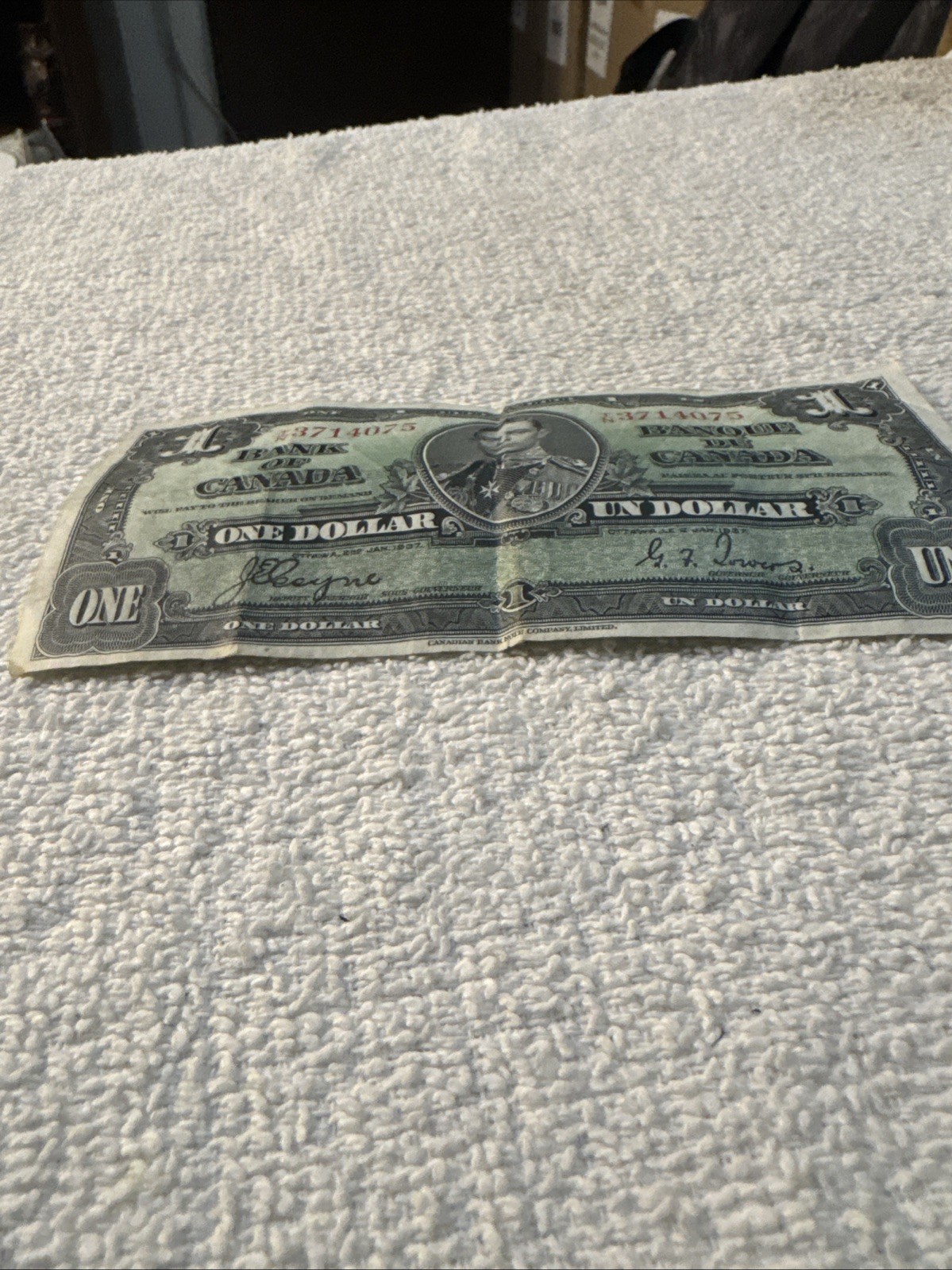 Vintage 1937 Canada One Dollar Banknote
