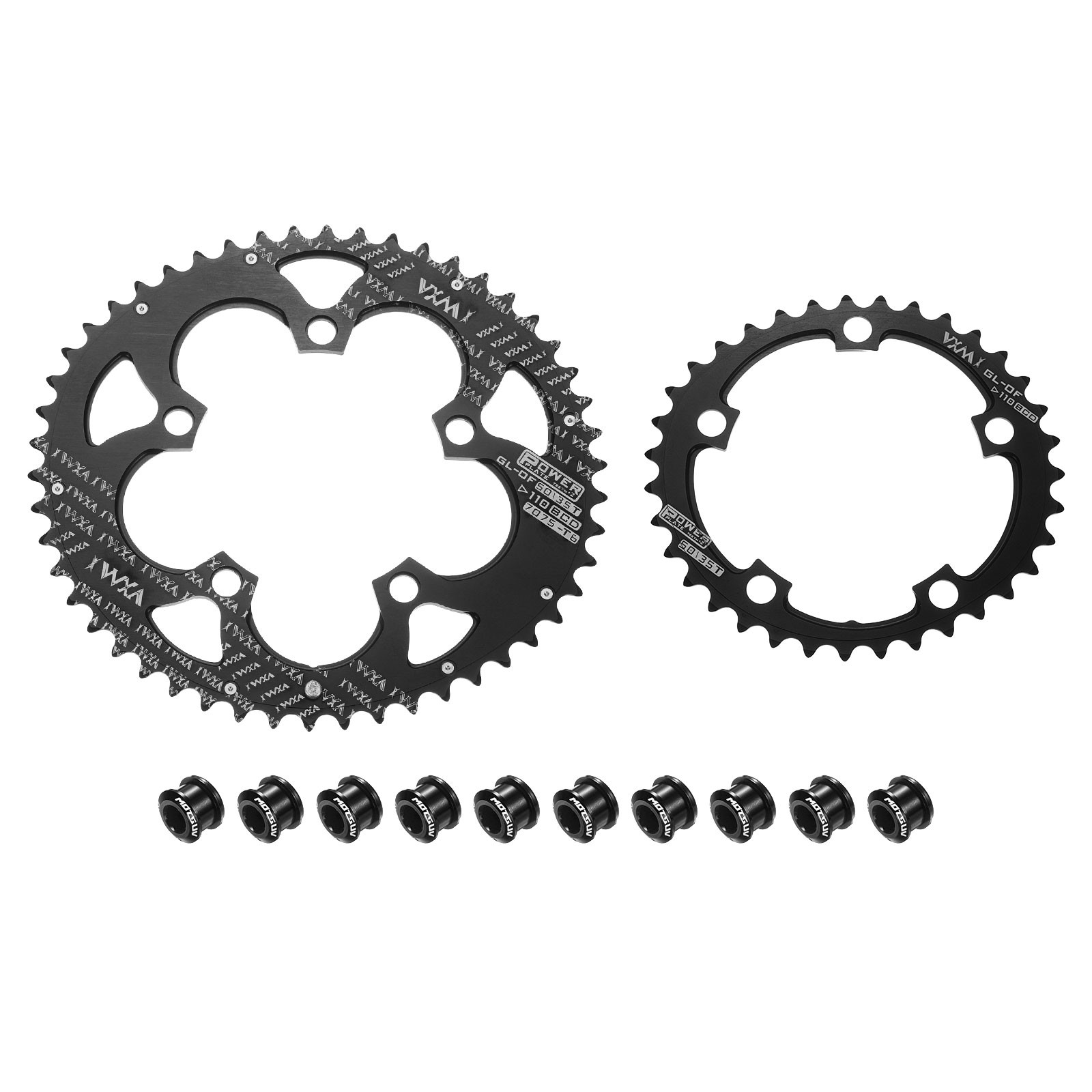 110BCD Bike Chainring 35T/50T 152/215mm Dia Round Aluminum with Screws Black