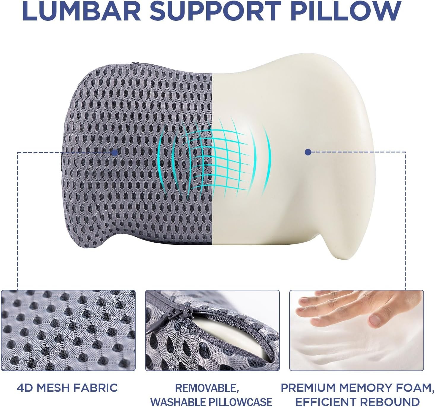 Lumbar Support Pillow for Office Chair, Car Lower Back Black