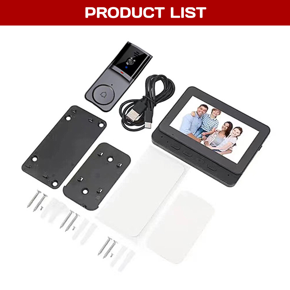 Wireless Intercom Doorbell HD Night Vision 4.3in lPS Screen Visual Camera