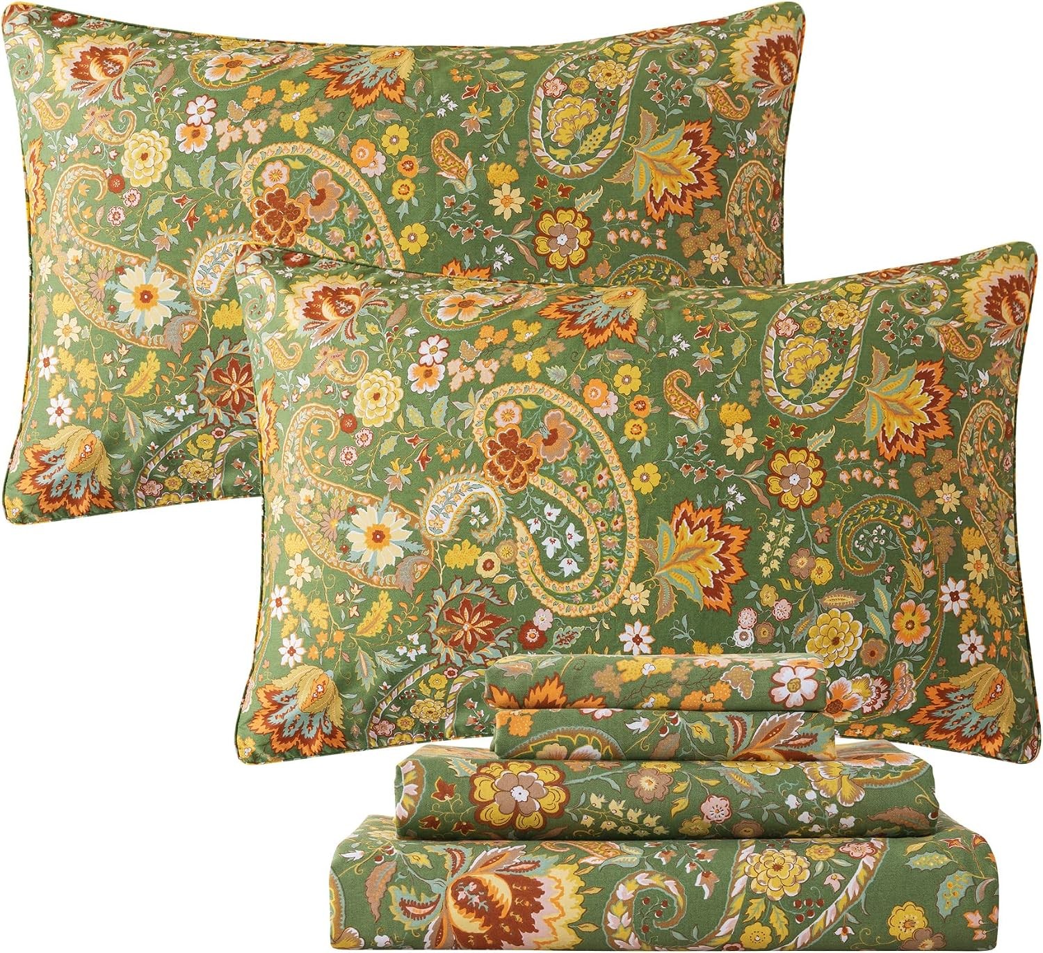 Paisley Sheets Set Full Bohemian Damask Paisley Bedding Luxurious Green Boho
