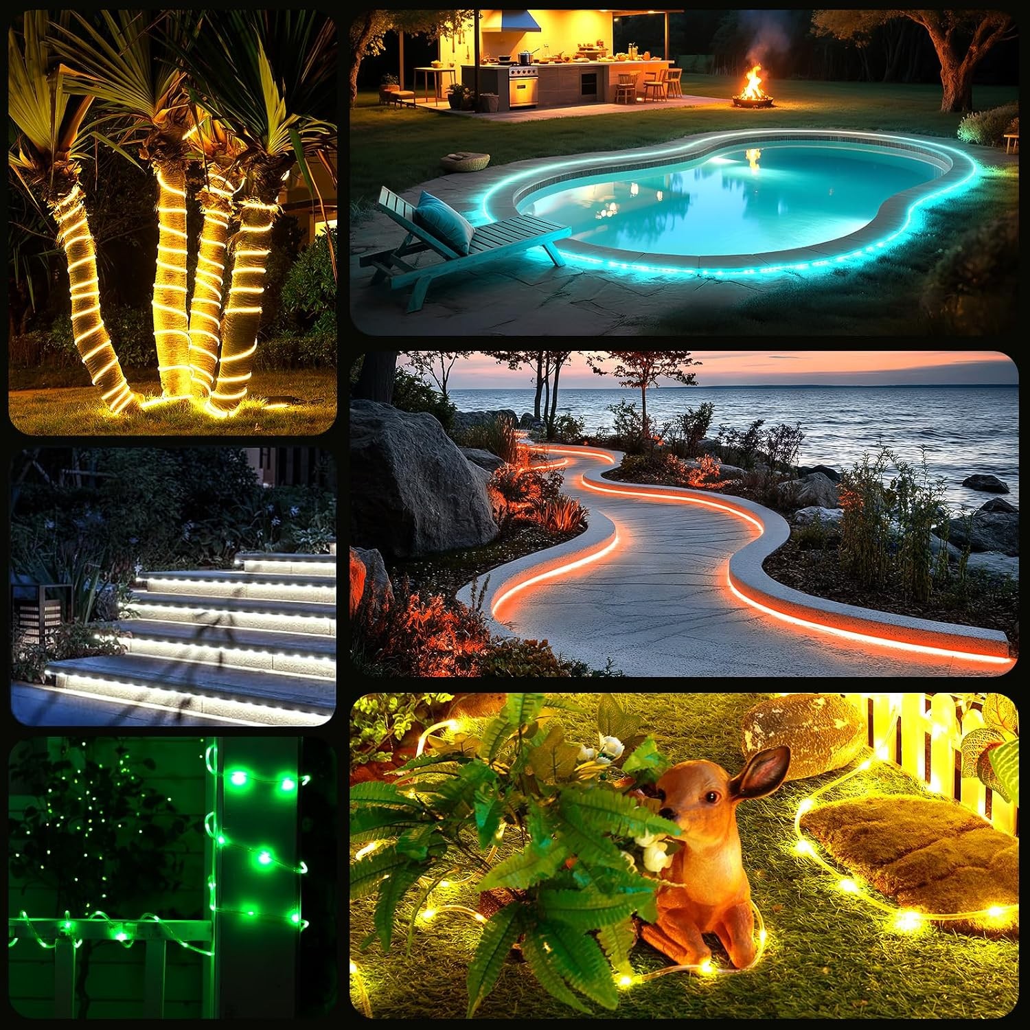 Color Changing Rope Lights Outdoor 33FT 100 LED String with Plug & Remote