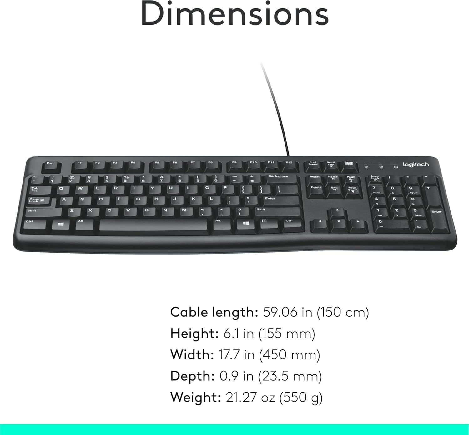 K120 Wired QWERTY Keyboard - Easy Setup, Spill-Resistant, Eco-Friendly Design