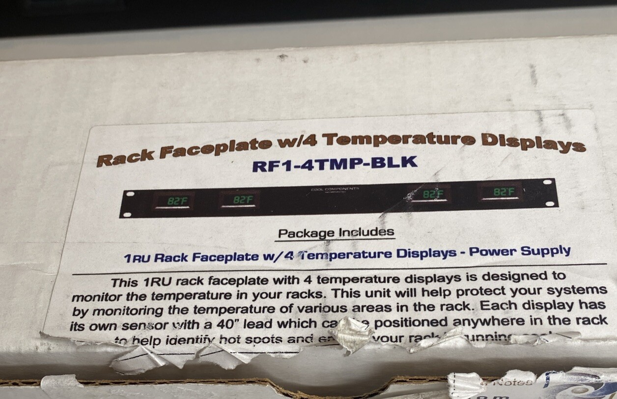 Cool Components RF1-4TMP-BLK, 1RU Rack MetalFace w/4Temperature displays