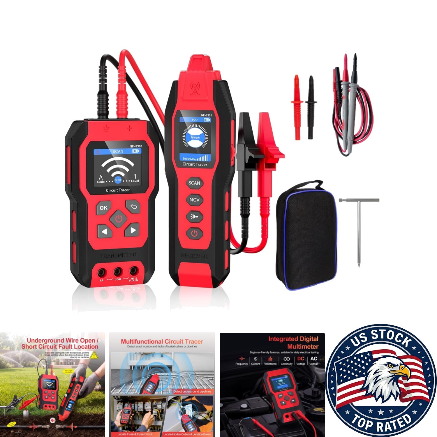 Advanced Cable Locator & Wire Tracer with Built-In Multimeter and LED Flashlight