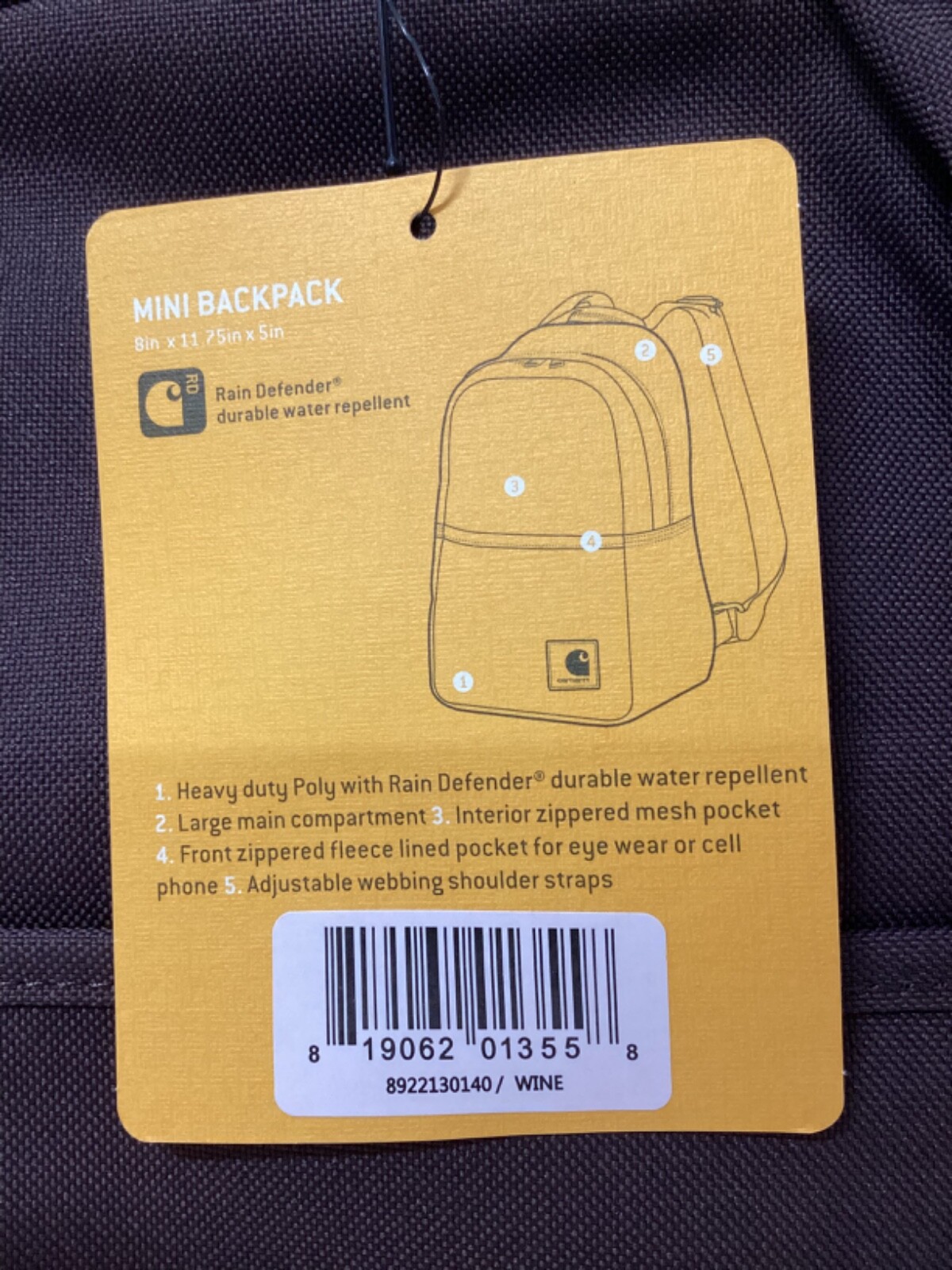 Carhartt Mini Backpack: Duck Camo, Black, Wine