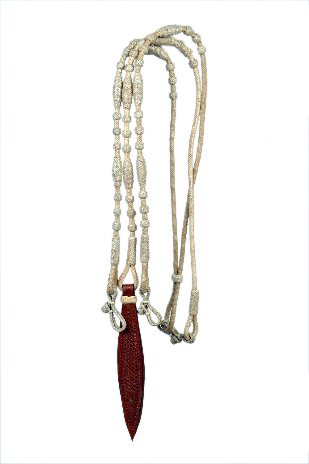 Western Natural Rawhide Braided Rommel Reins with Leather Popper 8500