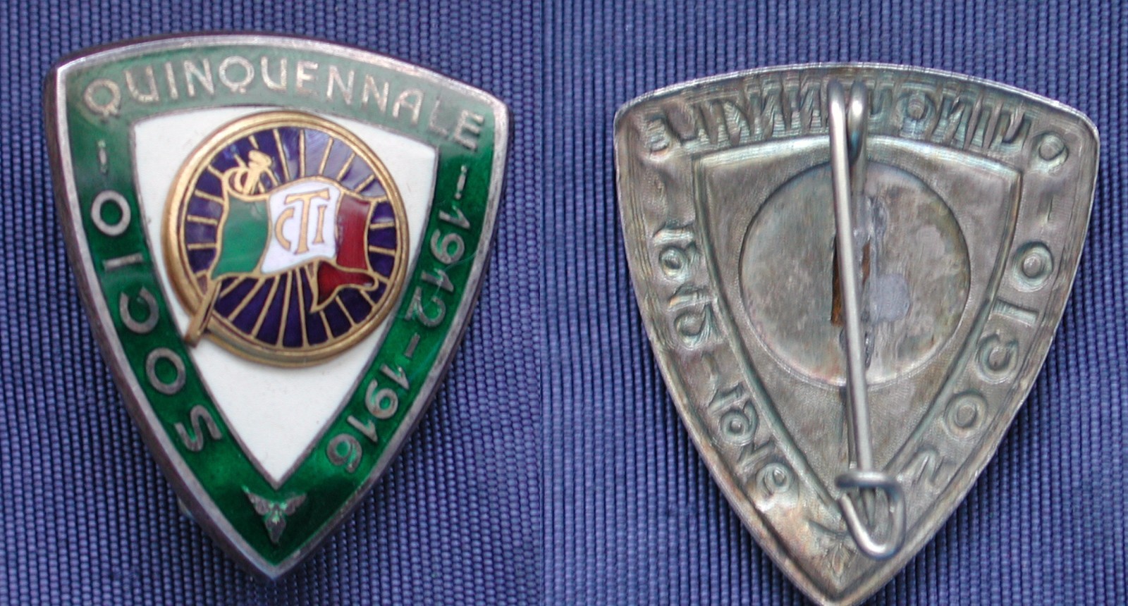 LIBERTY ITALY ENAMELLED T.C.I. TOURING CLUB ITALIANO SOCIO QUINQUENNALE 1912/16