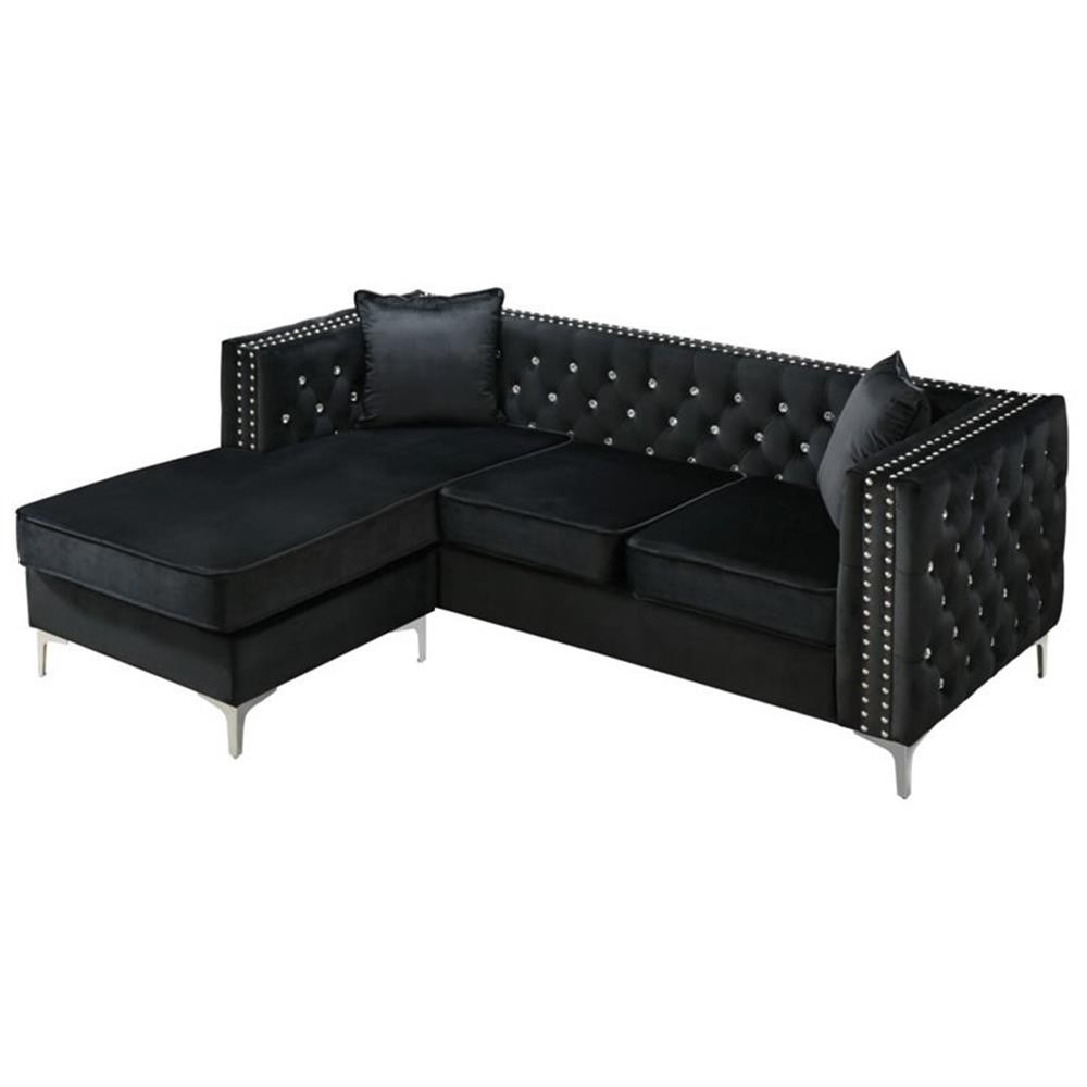 Glory Furniture Paige Velvet Sofa Chaise in Black