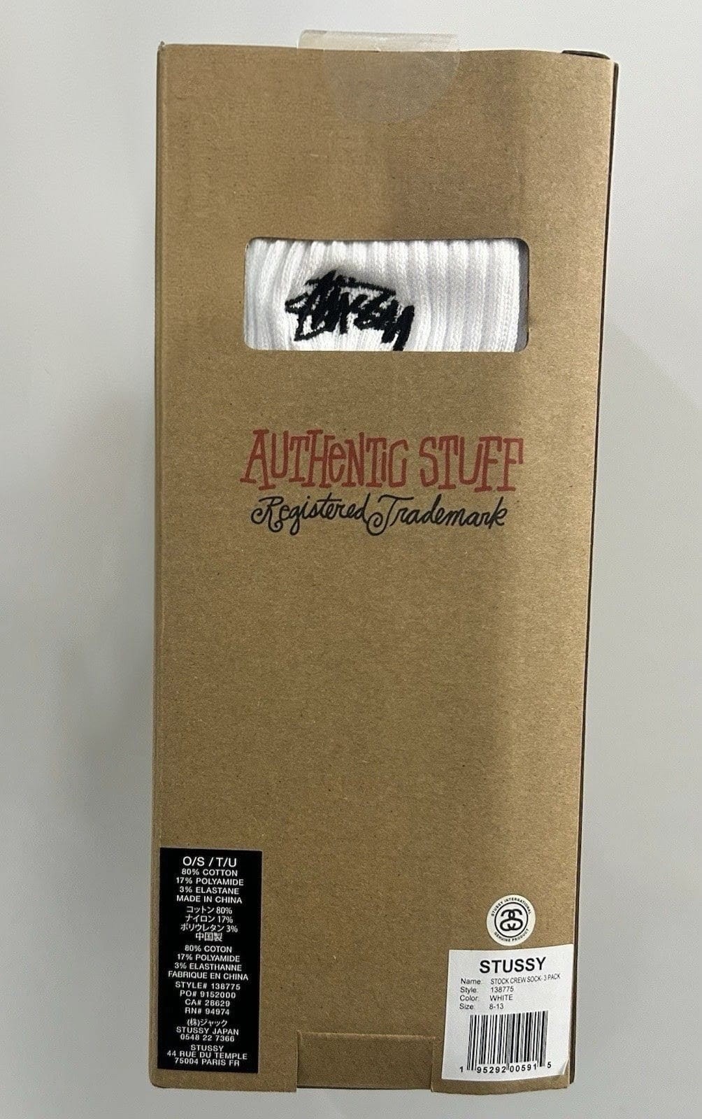 Stussy Stock Crew Socks White Size 8-13 Brand New Authentic (Pair)