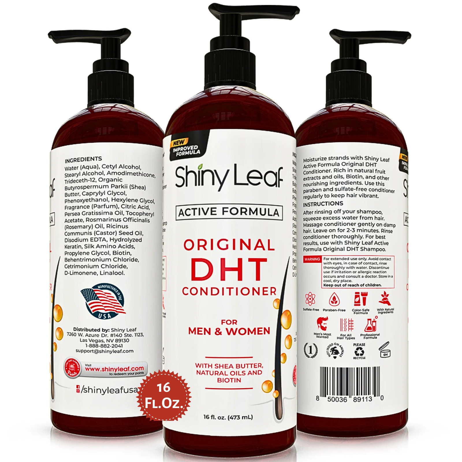 DHT Blocker Hair Loss Conditioner 16oz Active Formula with Biotin by Shiny Leaf