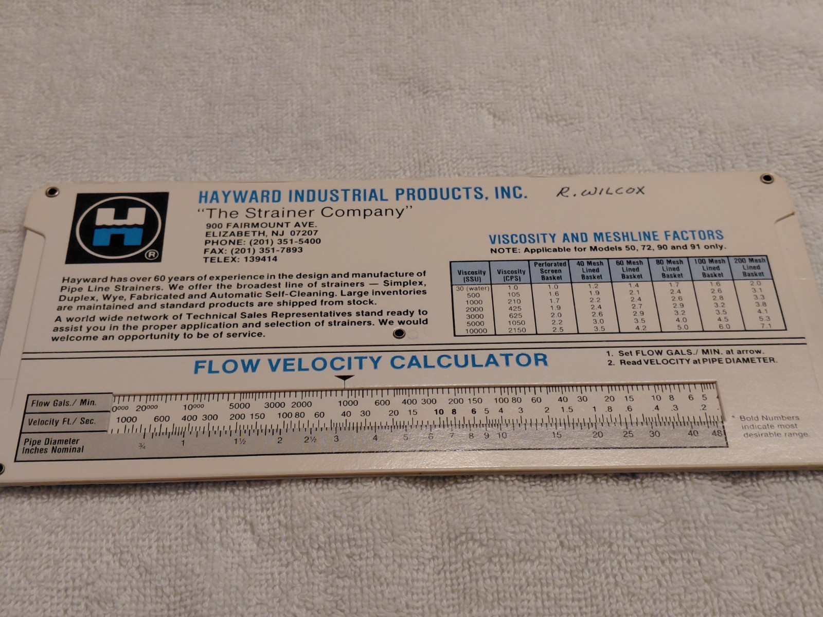 Hayward Strainer Selector / Flow Velocity Slide Vtg VGUC