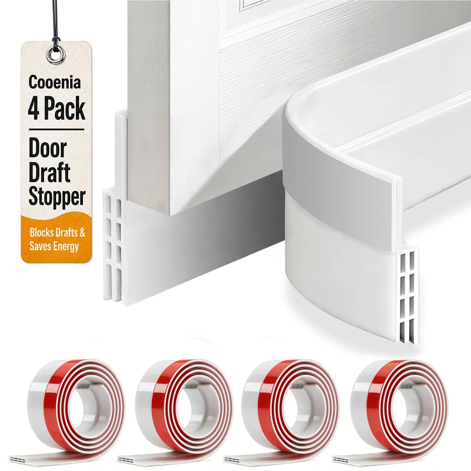 4 Pack Door Draft Stopper, Door Sweep for Bottom of Door,2''W X 39''L,White |...