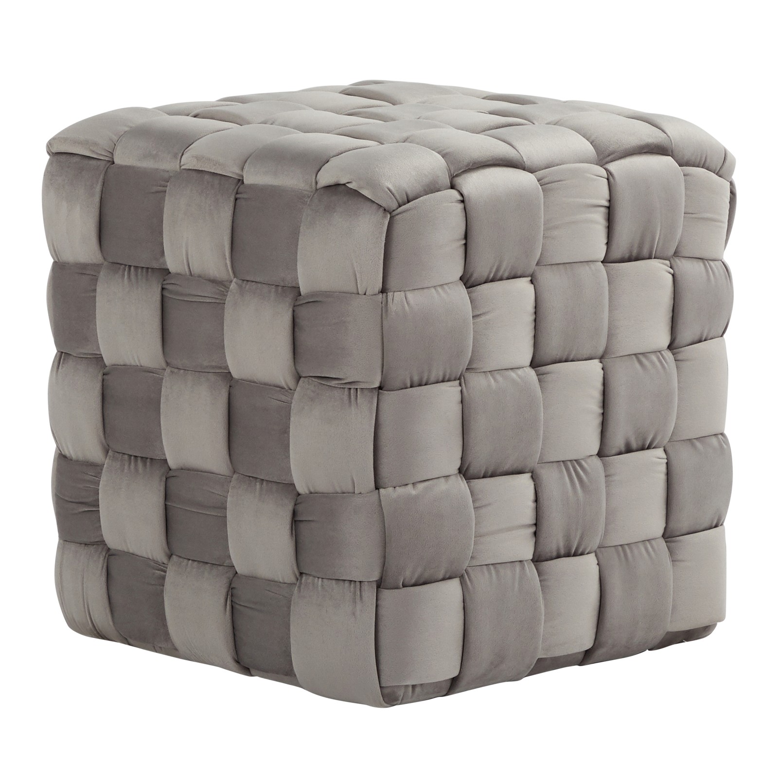 Braided Square 16" Ottoman in Dark Grey Velvet