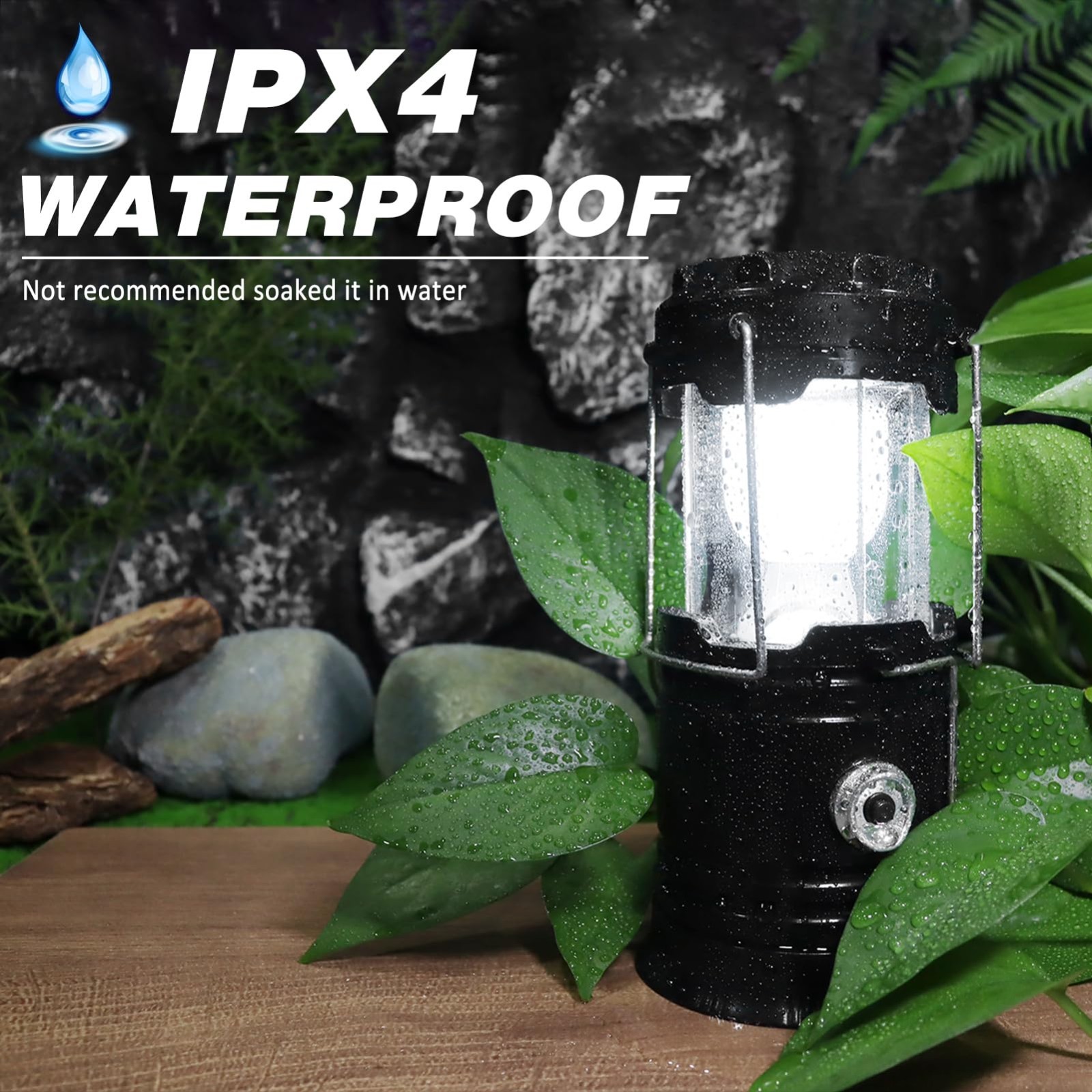 4-Pack Solar Camping Lantern Flashlight Collapsible USB Rechargeable for Outdoor