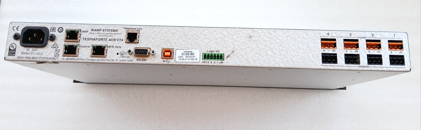 Biamp TesiraFORTÉ AVB VT4 DSP Conferencing Processor w/ Power Cable Tested