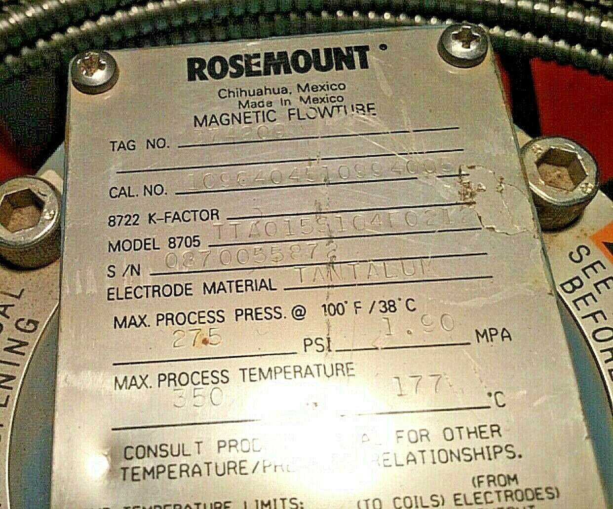 ROSEMOUNT 8705TTA015S104F0212 Magnetic Flow Meter Sensor
