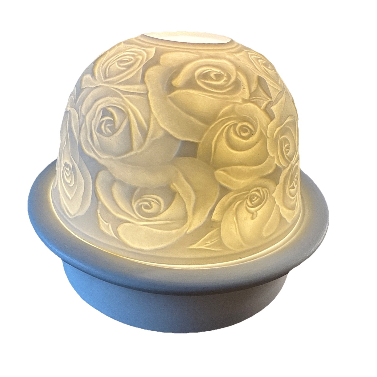 Roses Lidded Porcelain Dome Night Light 4”x5”  Batteries Included