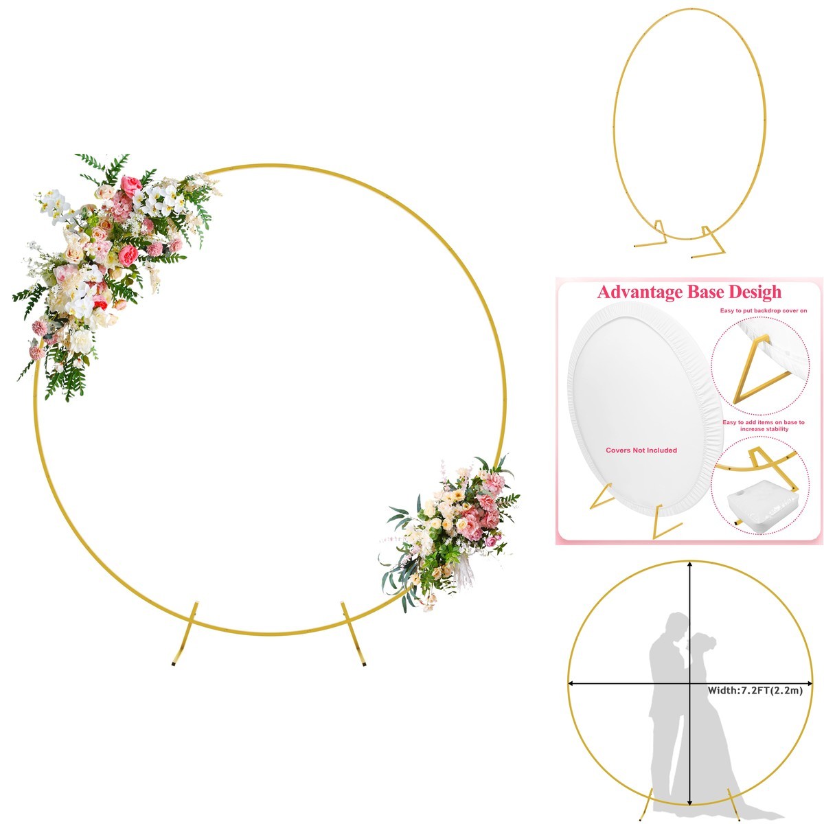 Wokceer Round Backdrop Stand 7.2Ft Circle Balloon Arch Frame Circle Backdrop
