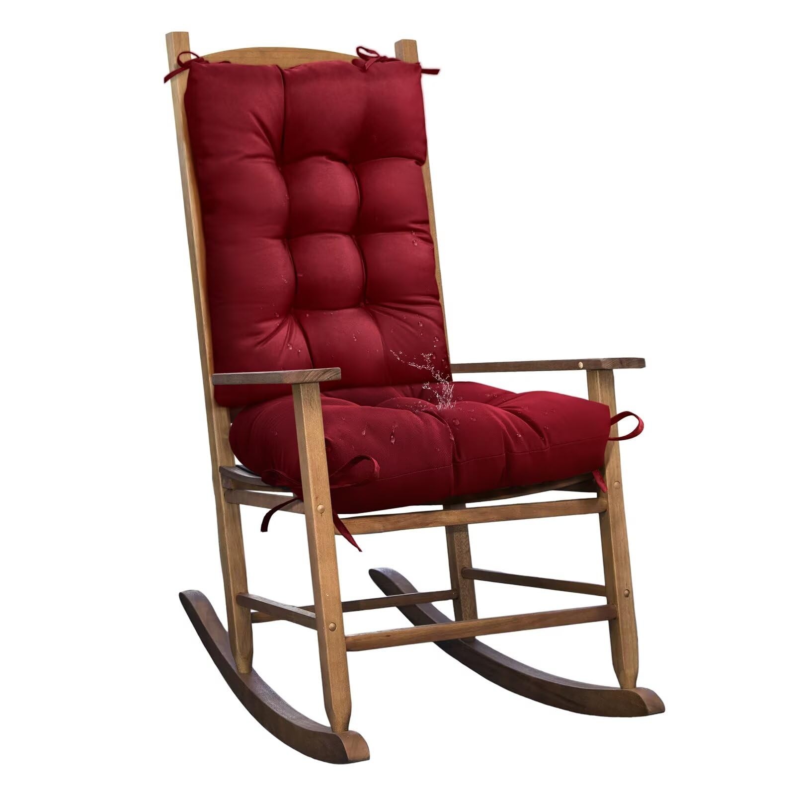 Set of 1 Indoor Outdoor Burgundy Chair Cushion Waterproof High Back Rocking C...