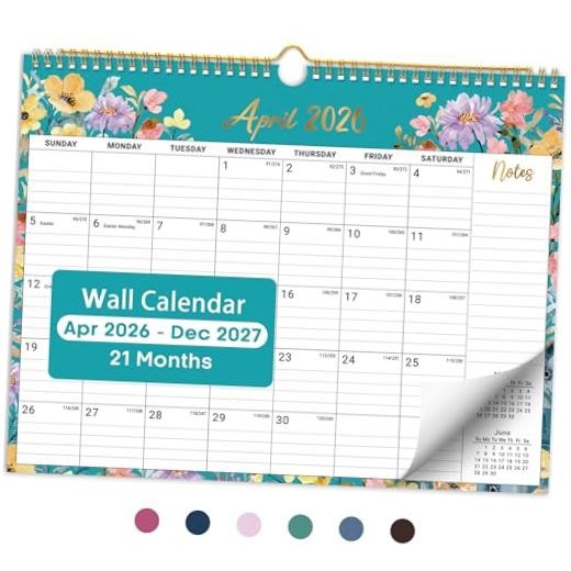 Calendar 2026-2027, Monthly Wall Calendar from New(Apr 2026–Dec 2027) a-Floral