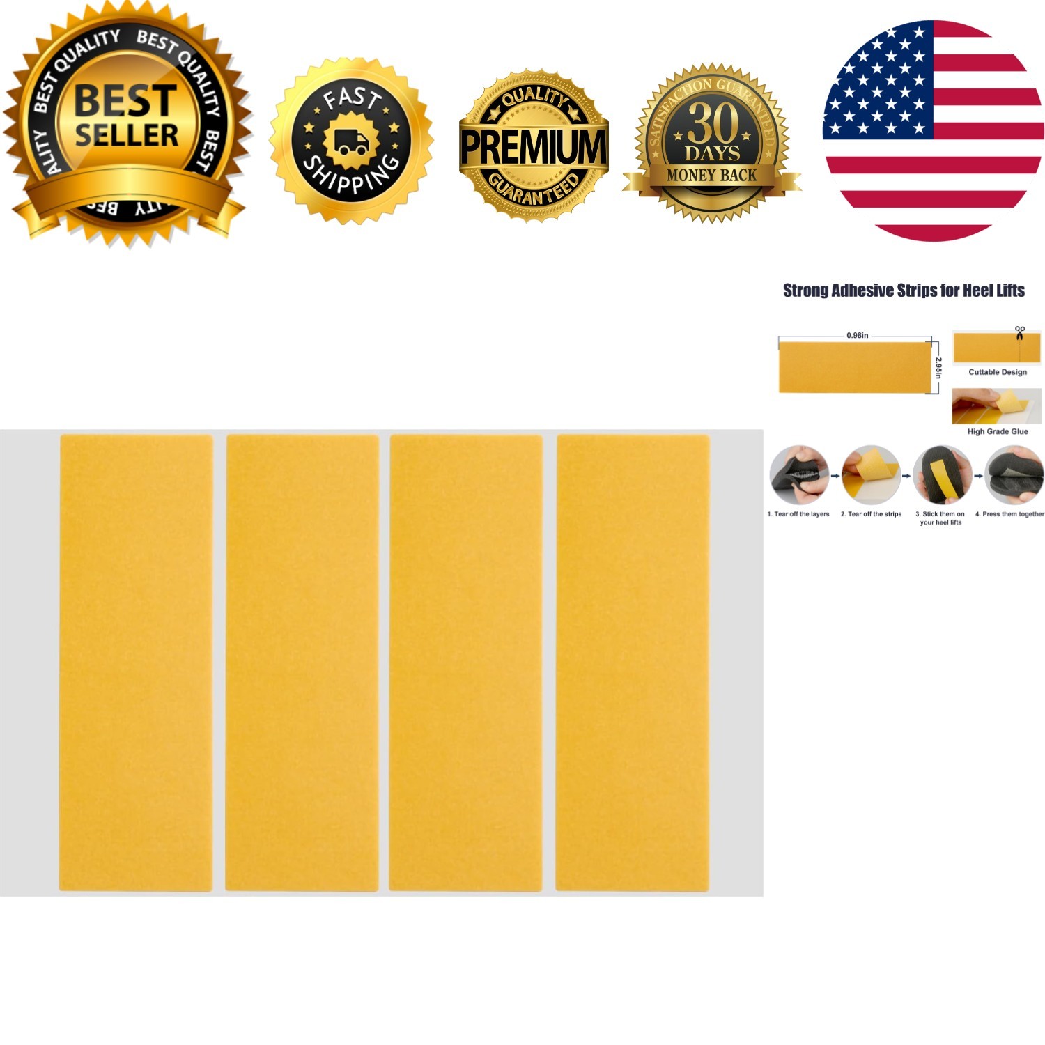 Yellow Heel Lift Adhesive Mesh Strips - Secure Height Increase Solution | 4 Pcs