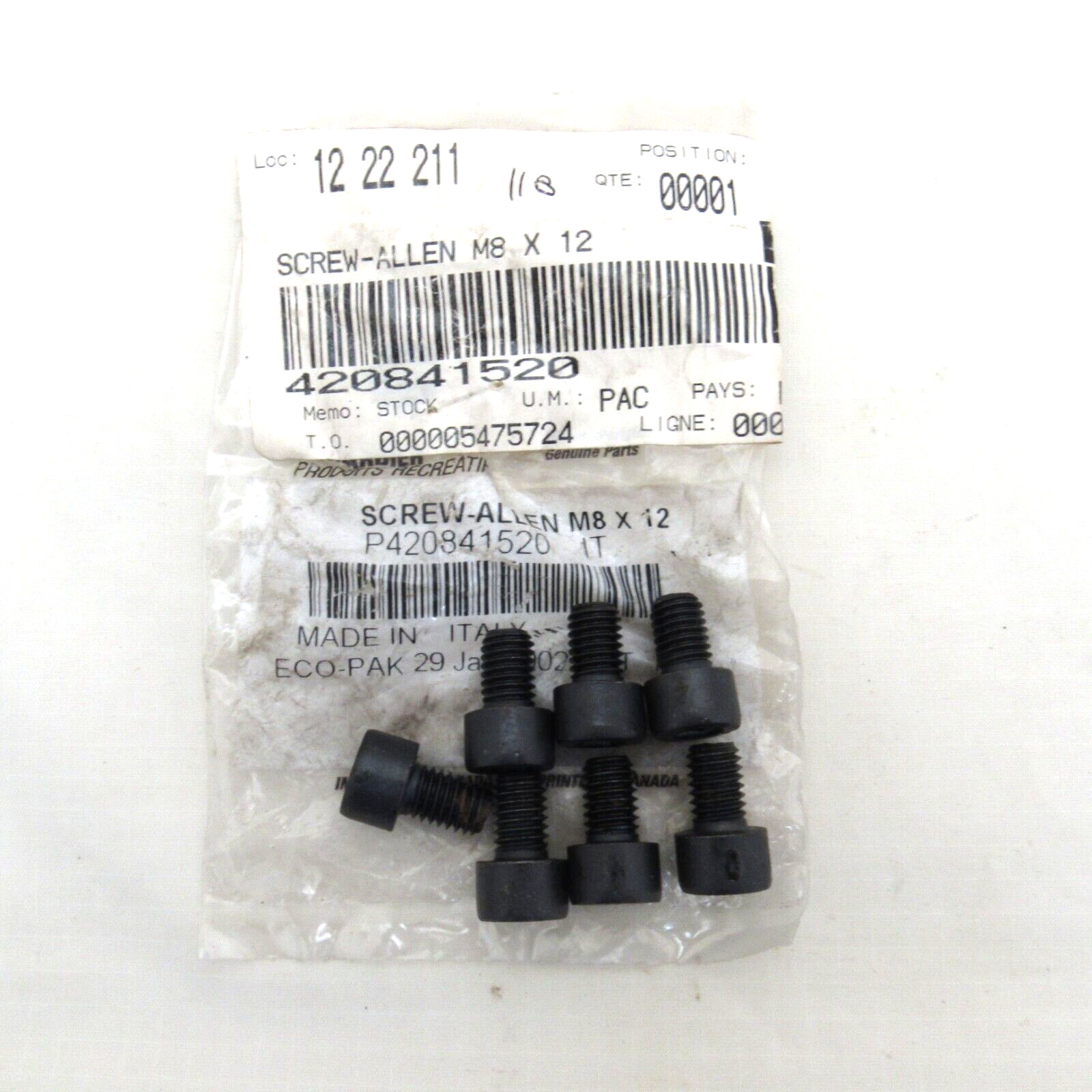 Ski Doo OEM M8x12 Allen Socket Head Screws Bolts 420841520 Set of 7