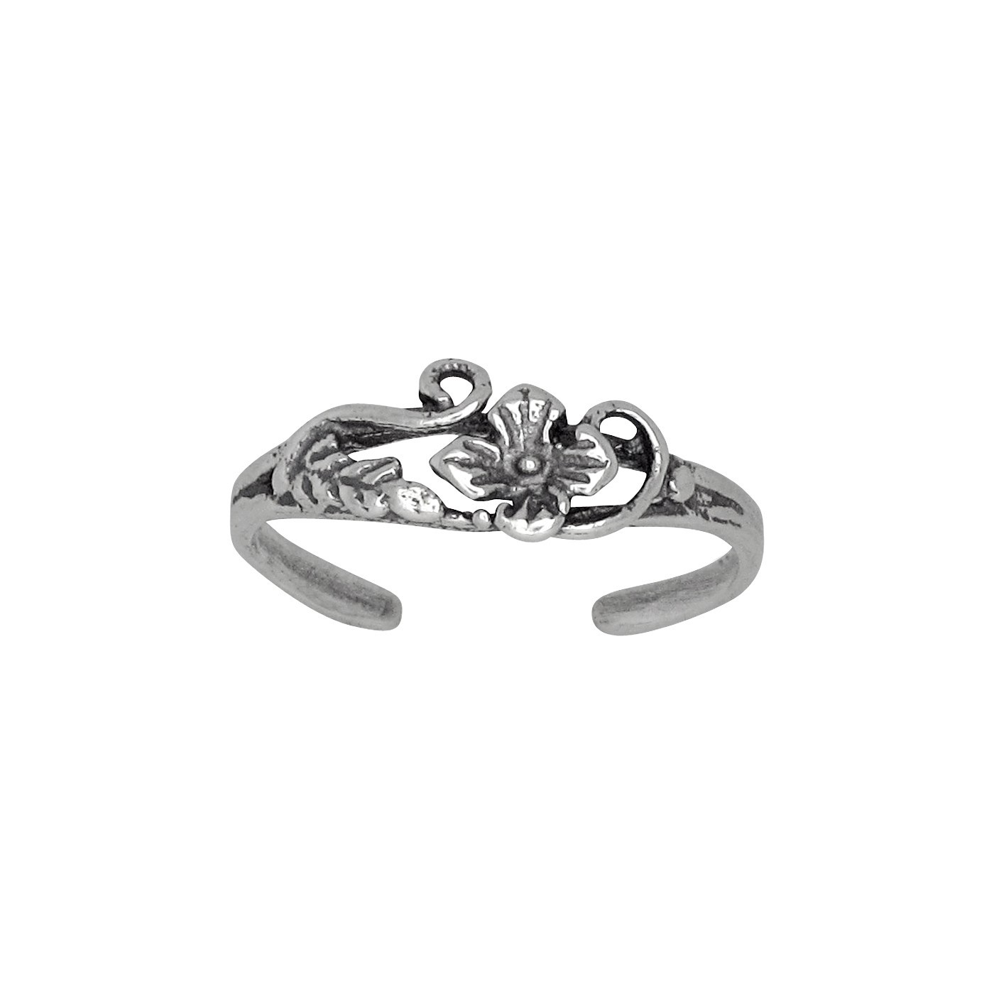 Sterling Silver Flower and Leaf Design Toe Ring adjustable size | Made In USA