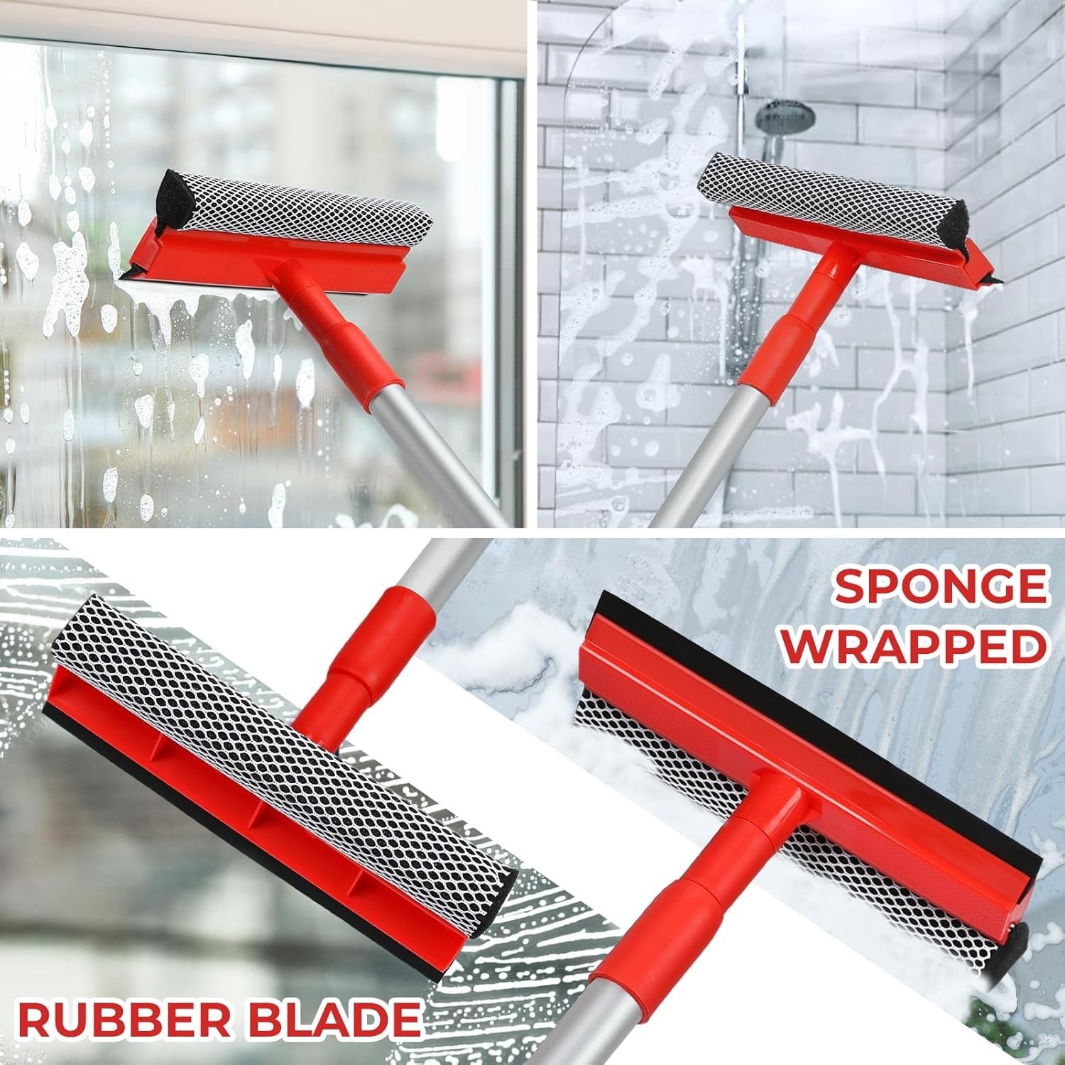 Windshield Cleaner Tool 2 in 1 Car Window Squeegee with Extendable Handle