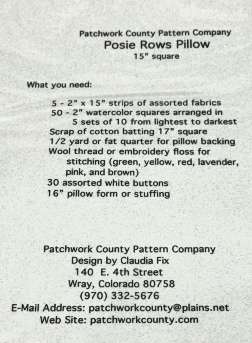 POSIE ROWS PILLOW Quilt & Pillow 15" Pattern Patchwork County Pattern Company