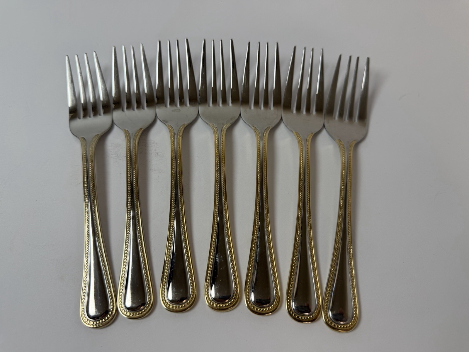 Wallace Gold Royal Bead Stainless Steel 7 Salad Forks Flatware
