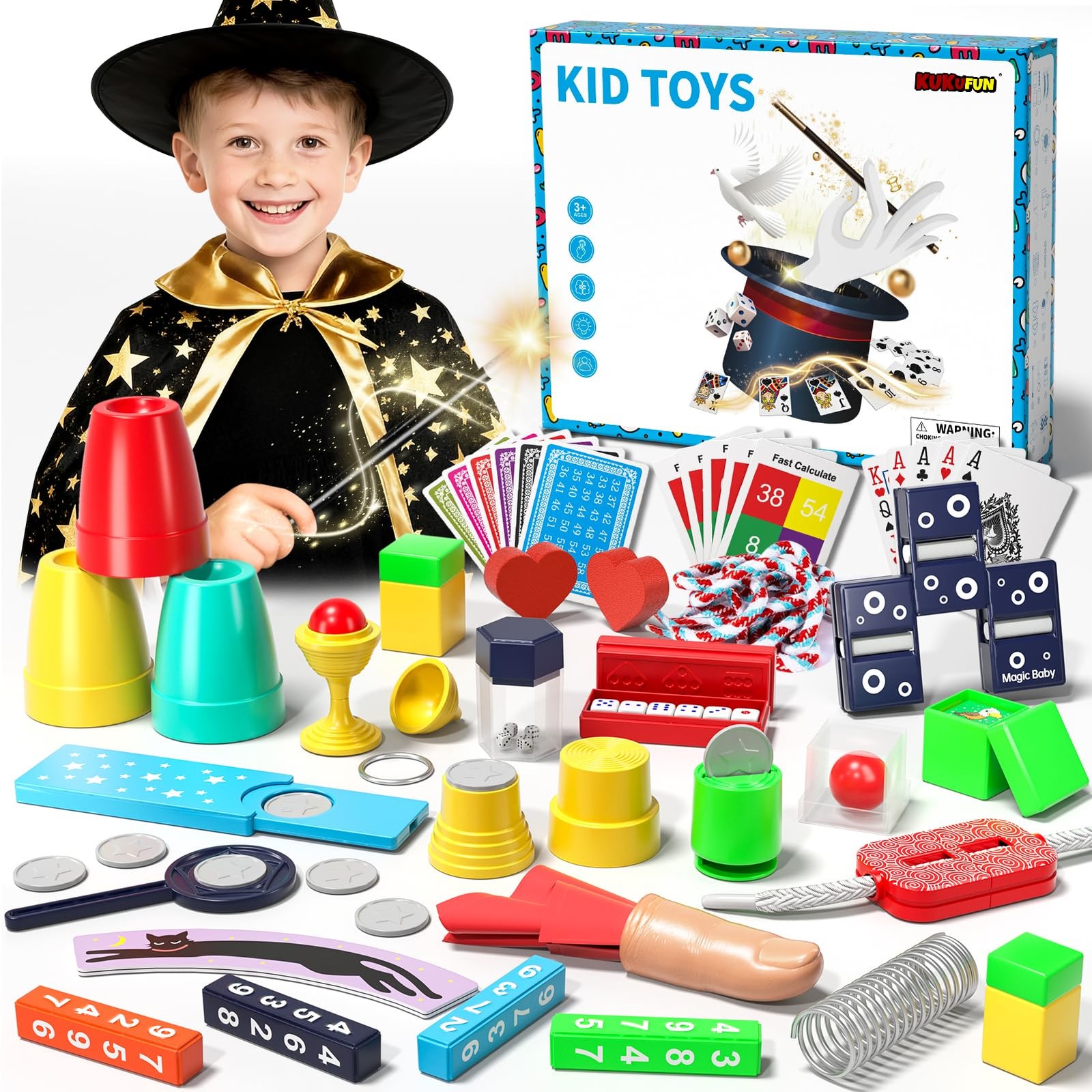 KukuFun Magic Kit for Kids Ages 6-8-10-12 | 116+ Tricks Set Multicolor