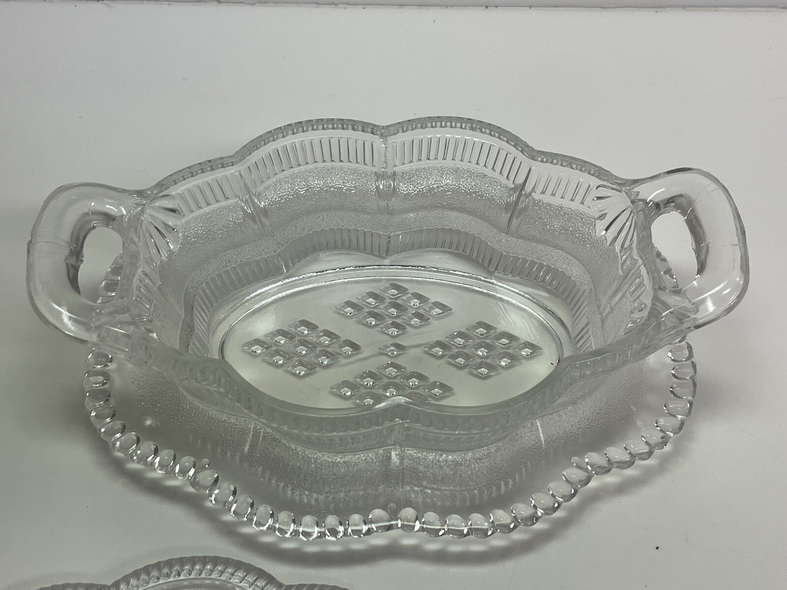Clear Pressed Glass Oval Handled Dish with Underplate