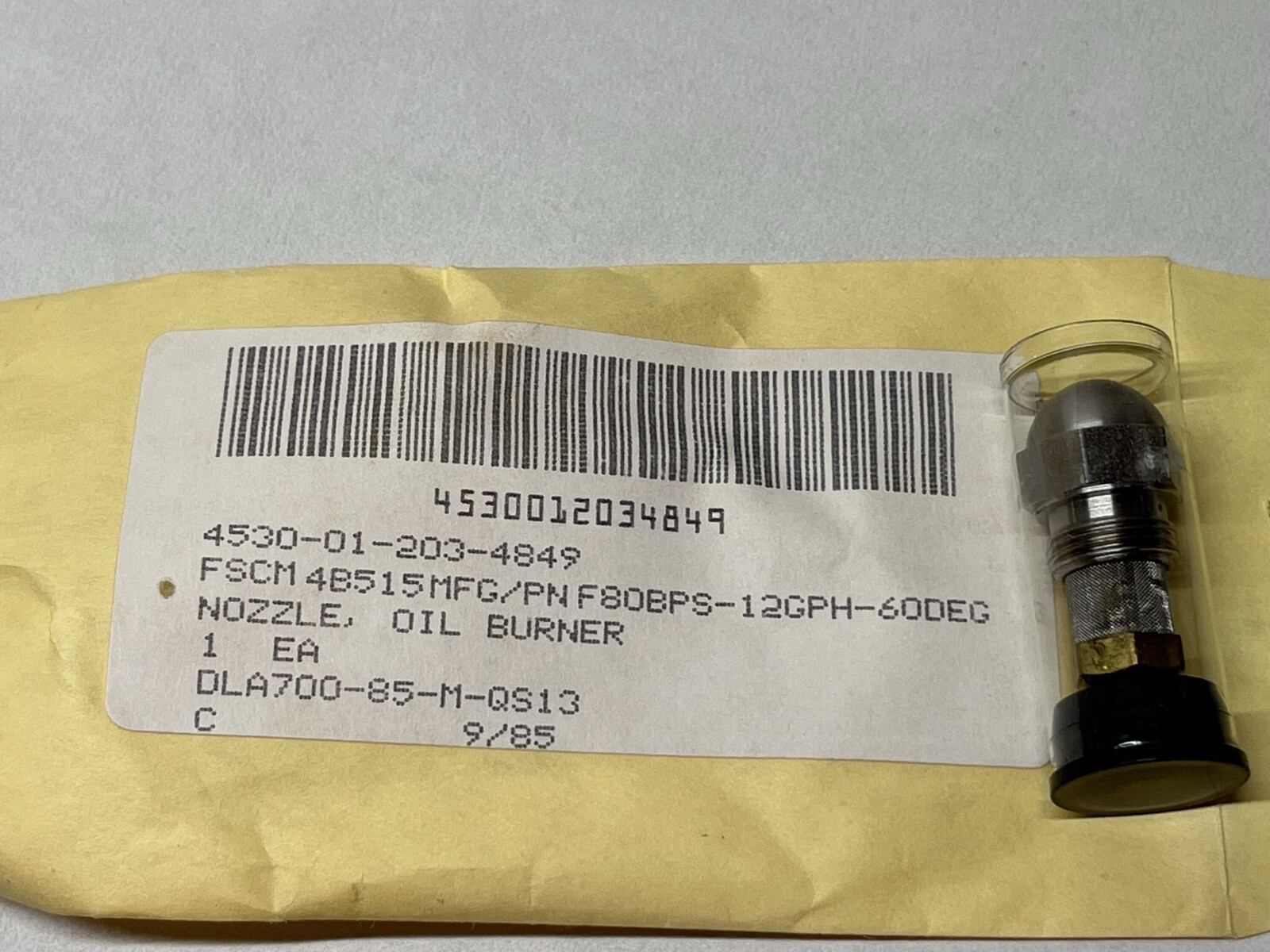 Monarch Oil Burner Bypass Nozzle 12.00 GPH 60 Deg F80BPS-12GPH-60Deg New Surplus