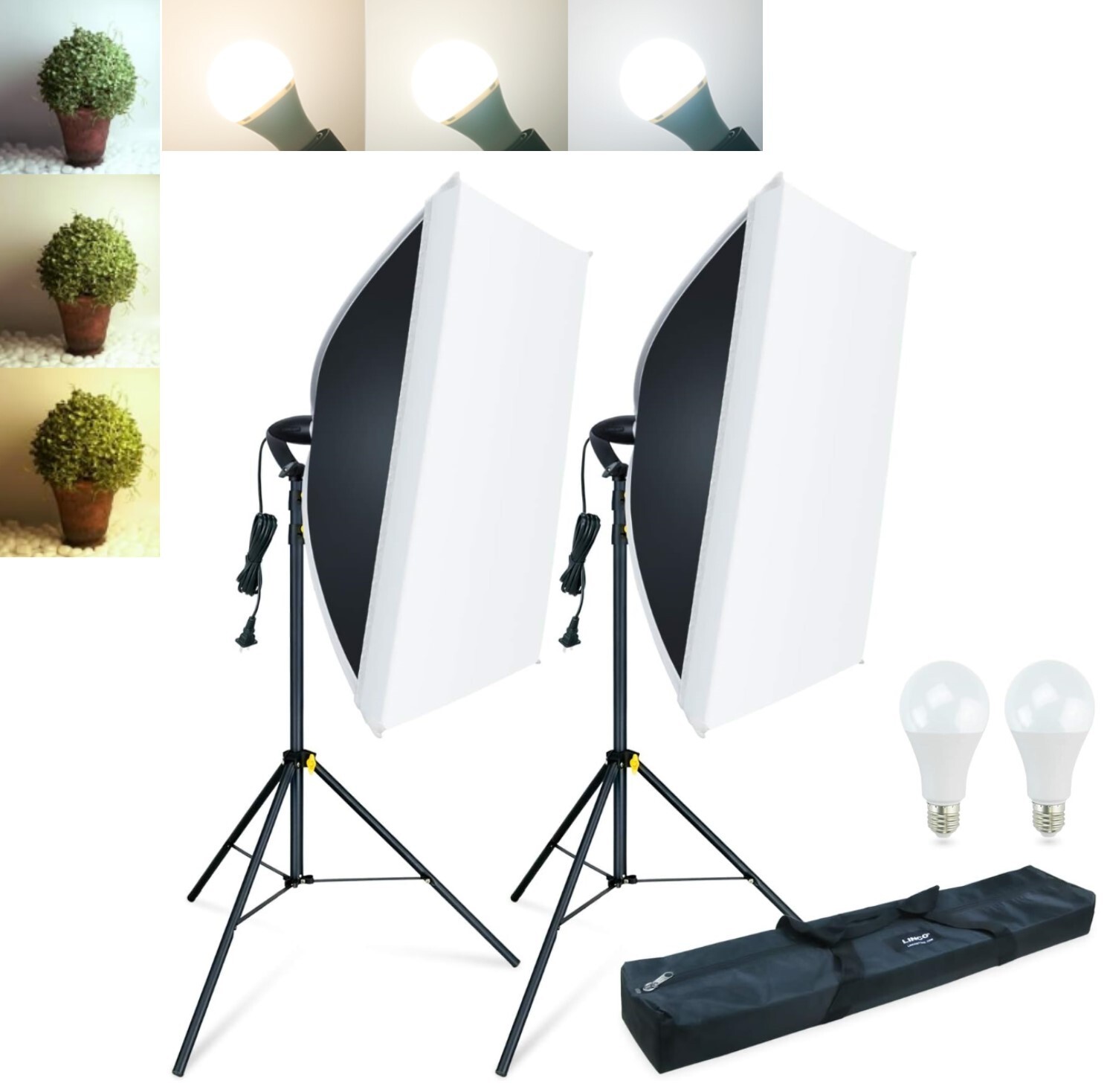 LINCO 3 Color 2 Softbox Lighting Kit 27x20in Photo Studio Continuous Lighting