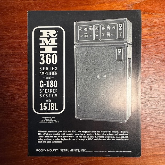 VINTAGE RMI 360 SERIES AMPLIFIER AND G-180 SPEAKER SYSTEM INFORMATIONAL BROCHURE