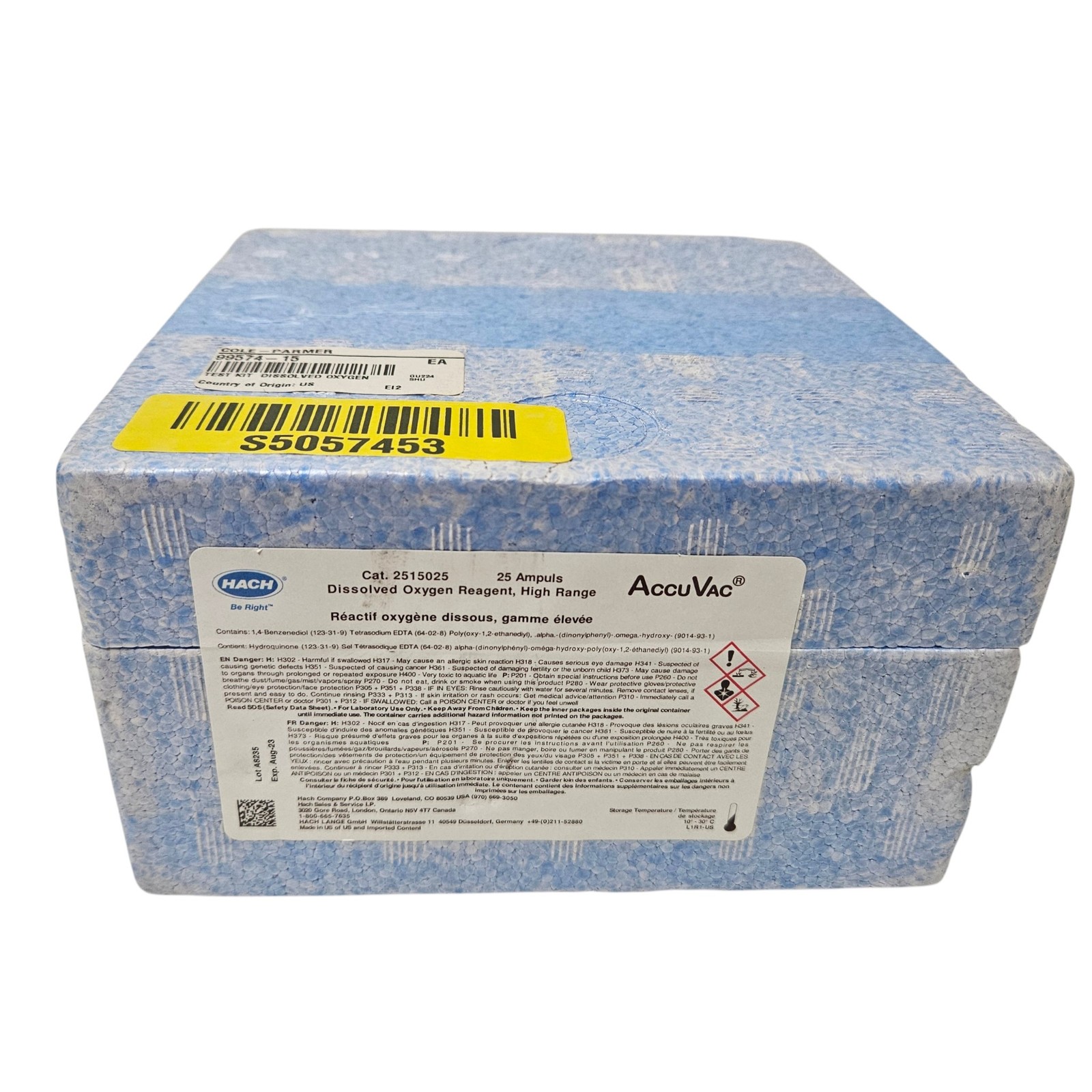 Hach 2515025 Dissolved Oxygen AccuVac 25 Ampules High Range