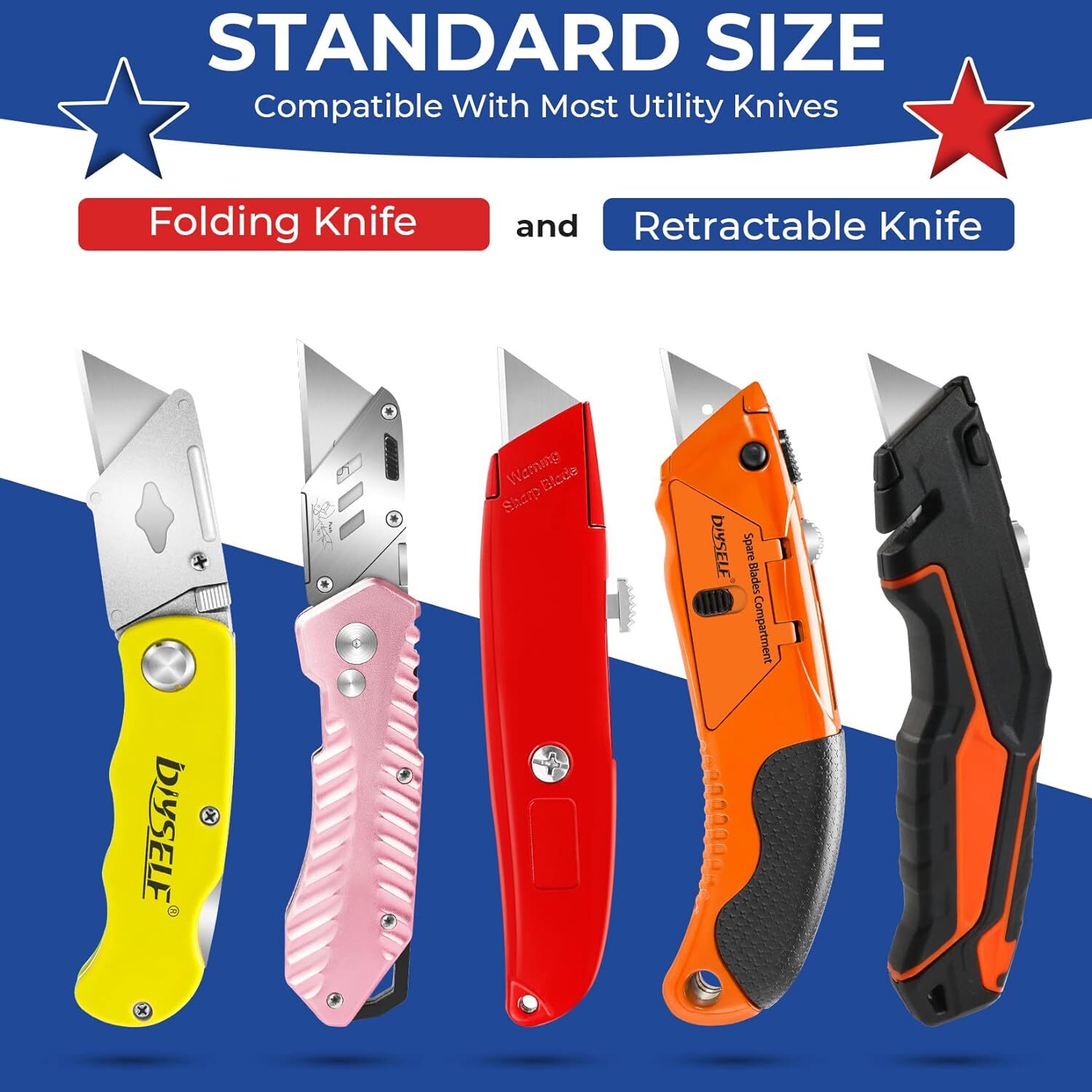 Utility Knife Blades 100 Pack, Box Cutter Blades Refills with Dispenser, Razor B