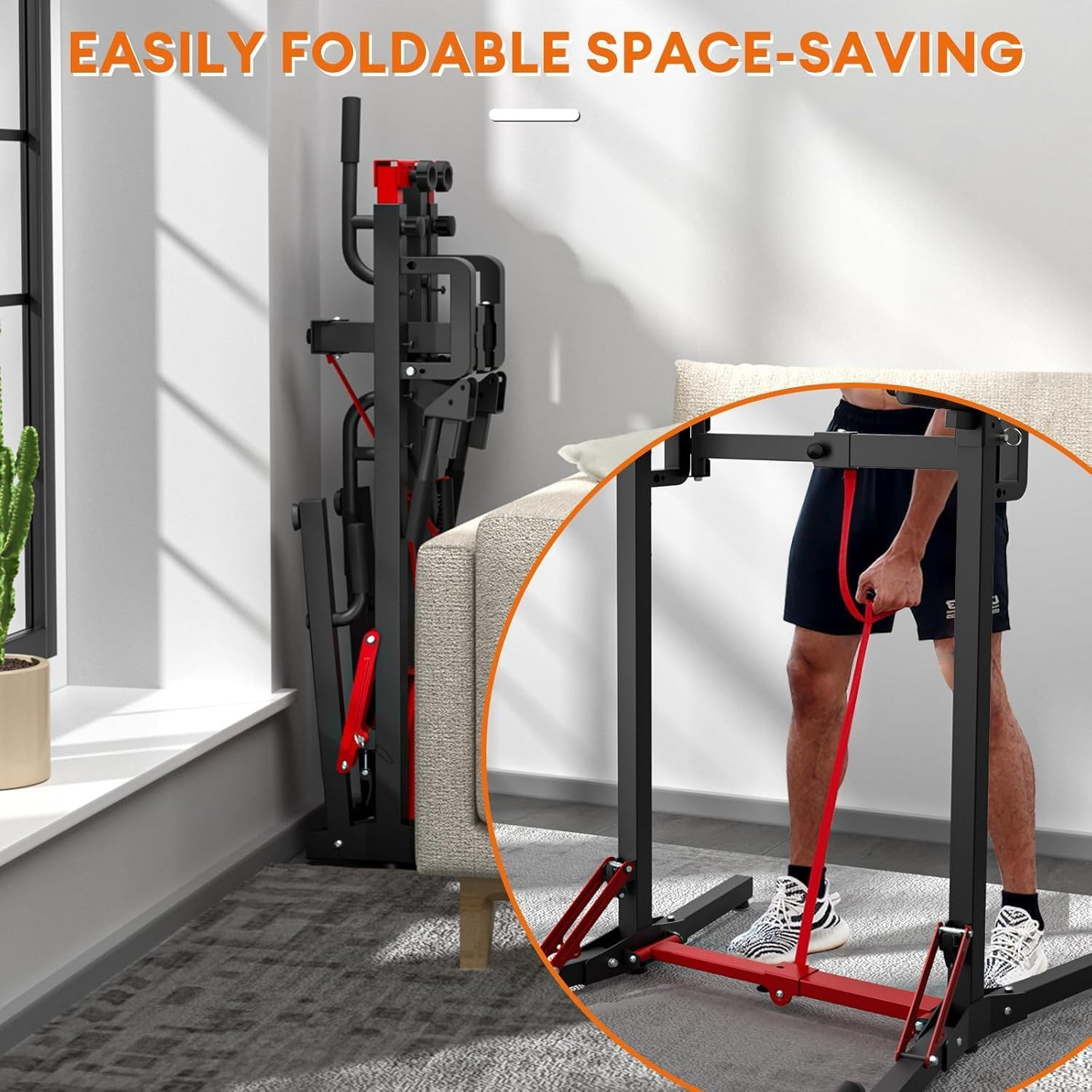ONETWOFIT Foldable Power Tower Pull up Bar Station, Multi-Function Adjustable He